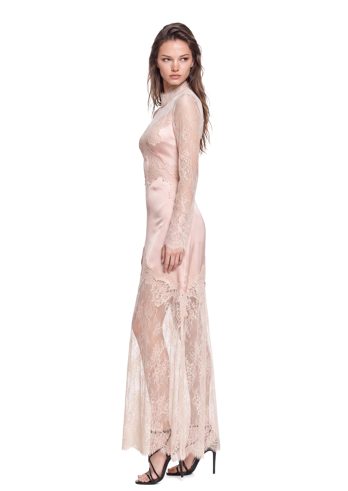 Midikleid in A-Linie mit Blumenmuster und Laternenärmeln