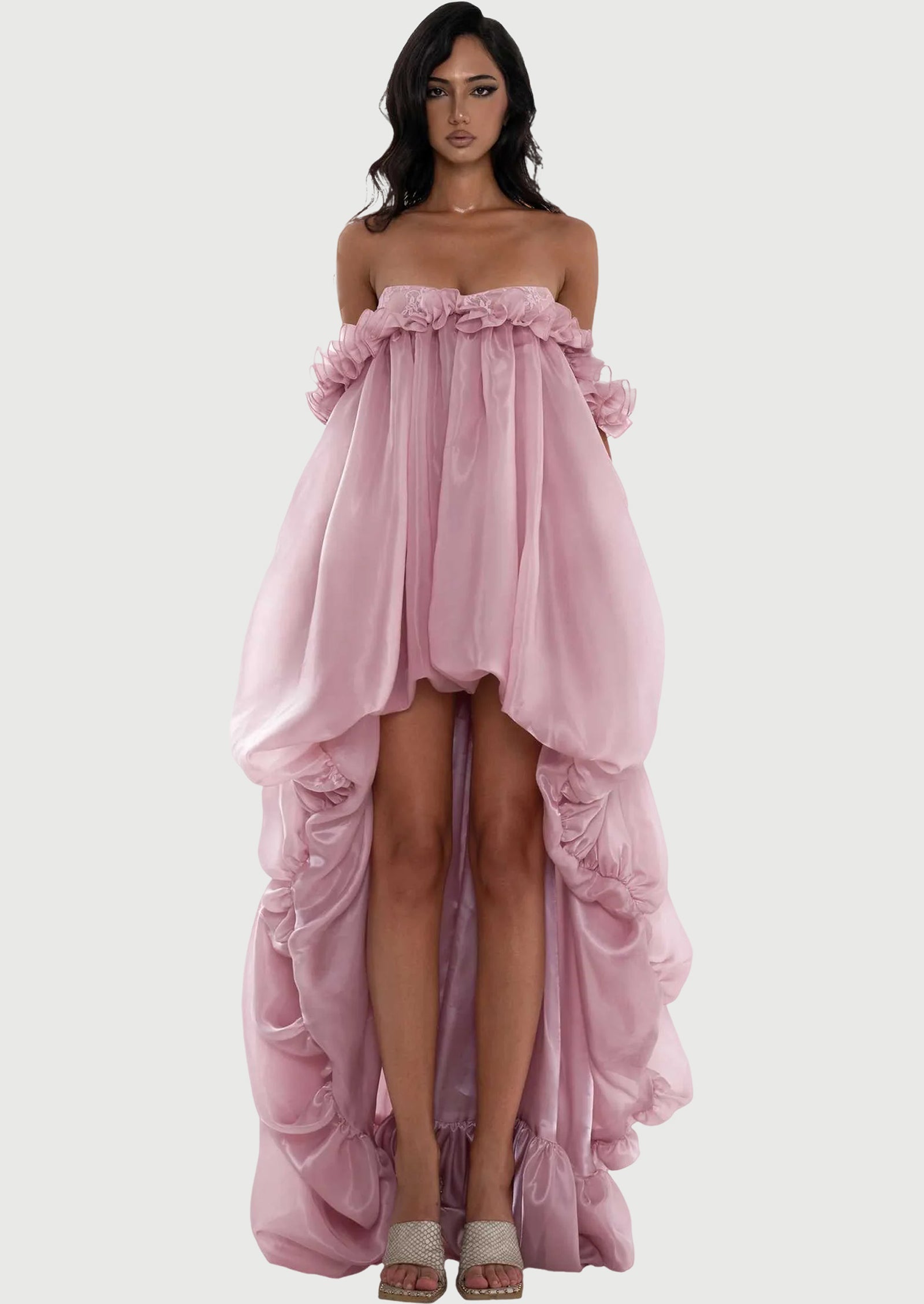 Glossy Bubble Hem Dress In Pink