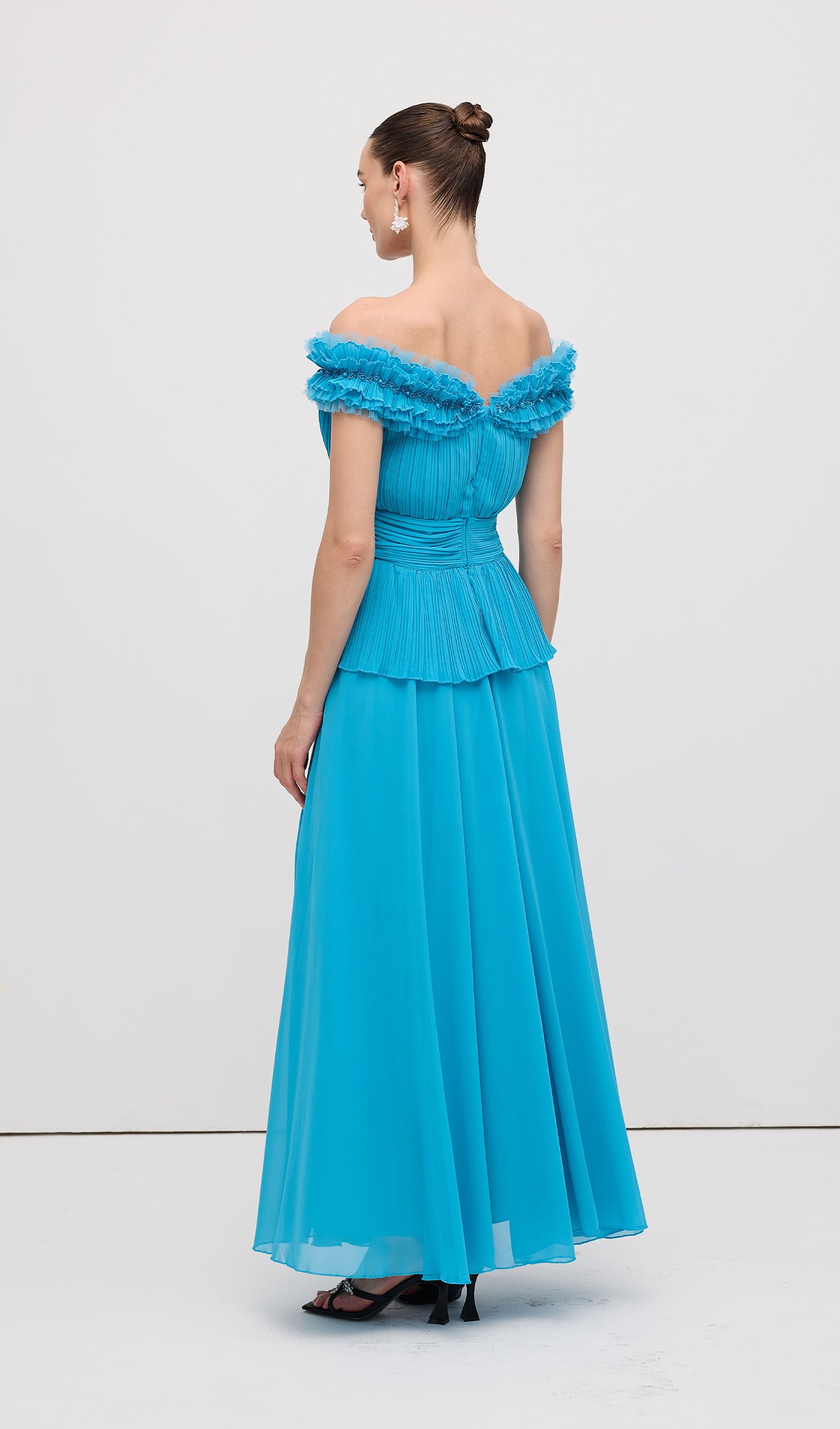 Midikleid in A-Linie mit Blumenmuster und Laternenärmeln