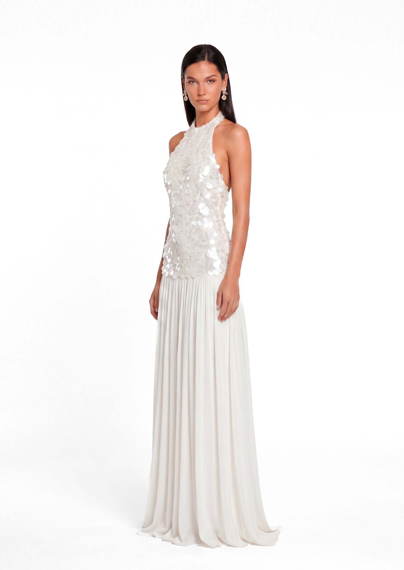 Kacela Sleeveless Sequined Maxi Dress in White