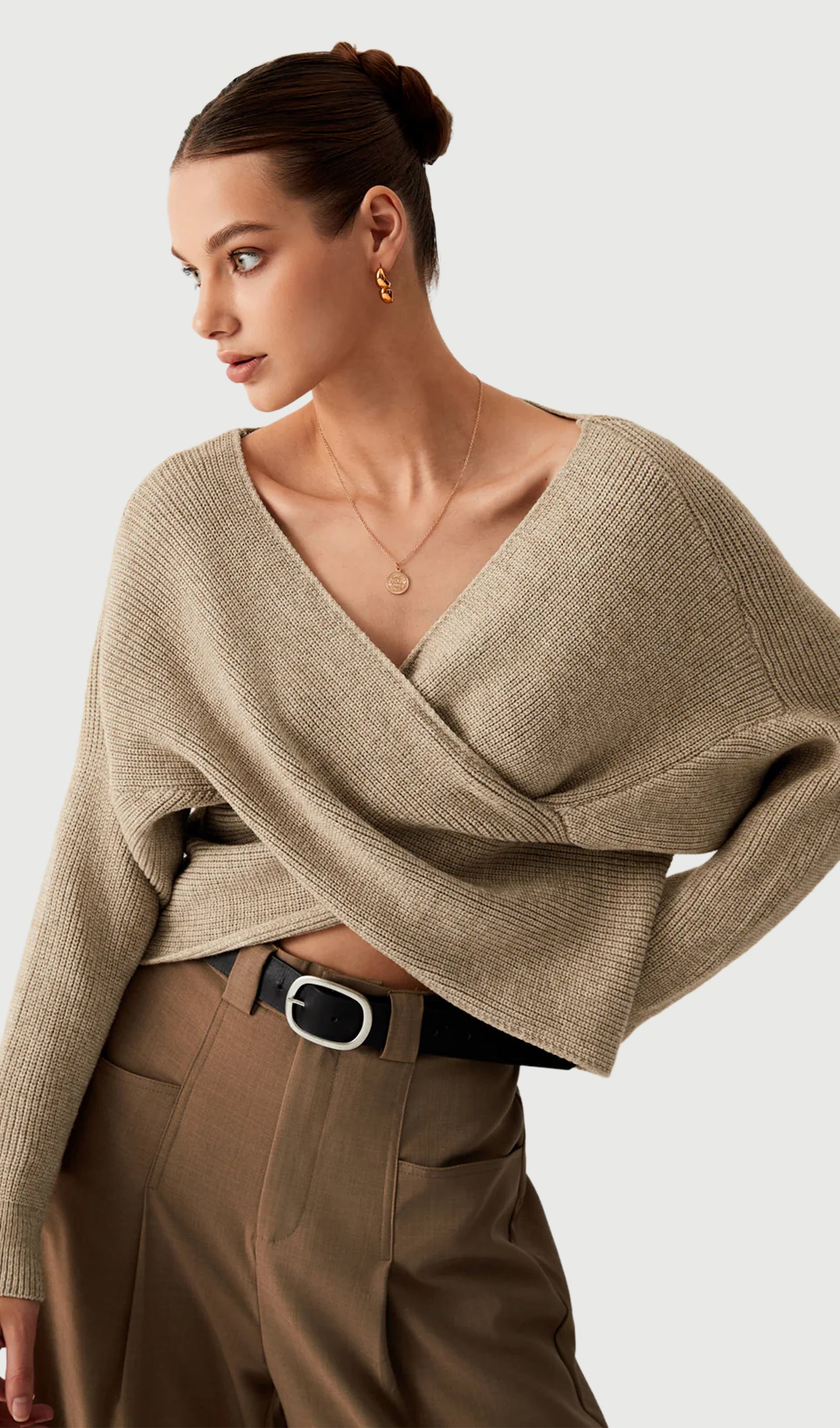 Cross V Neck Cropped Sweater