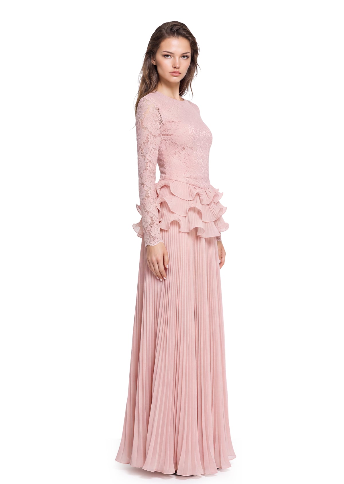 Yettie Lace Ruffle Maxi Dress