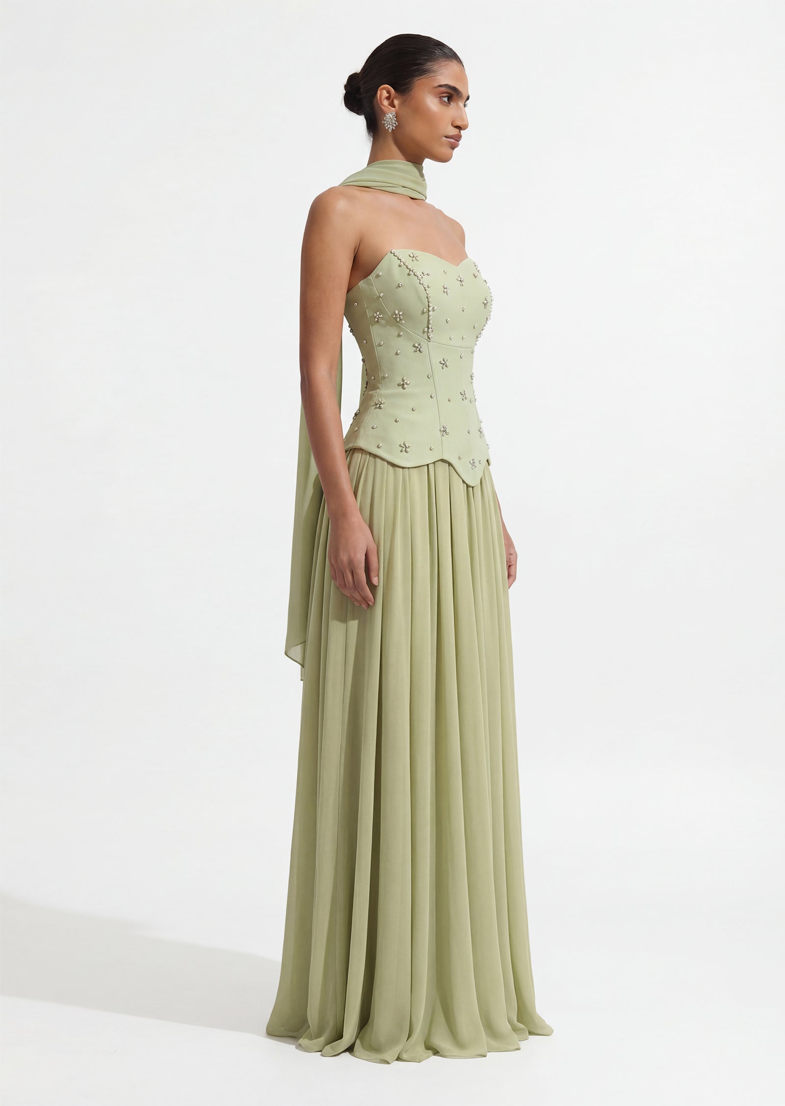 Midikleid in A-Linie mit Blumenmuster und Laternenärmeln