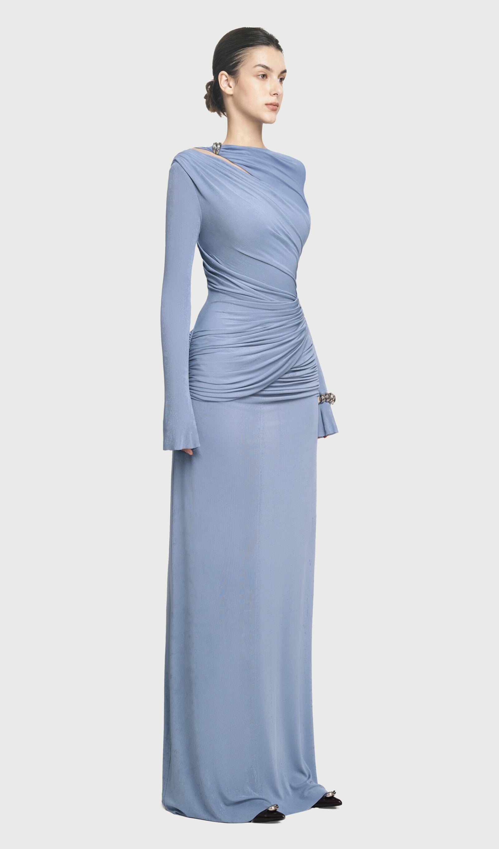 Midikleid in A-Linie mit Blumenmuster und Laternenärmeln
