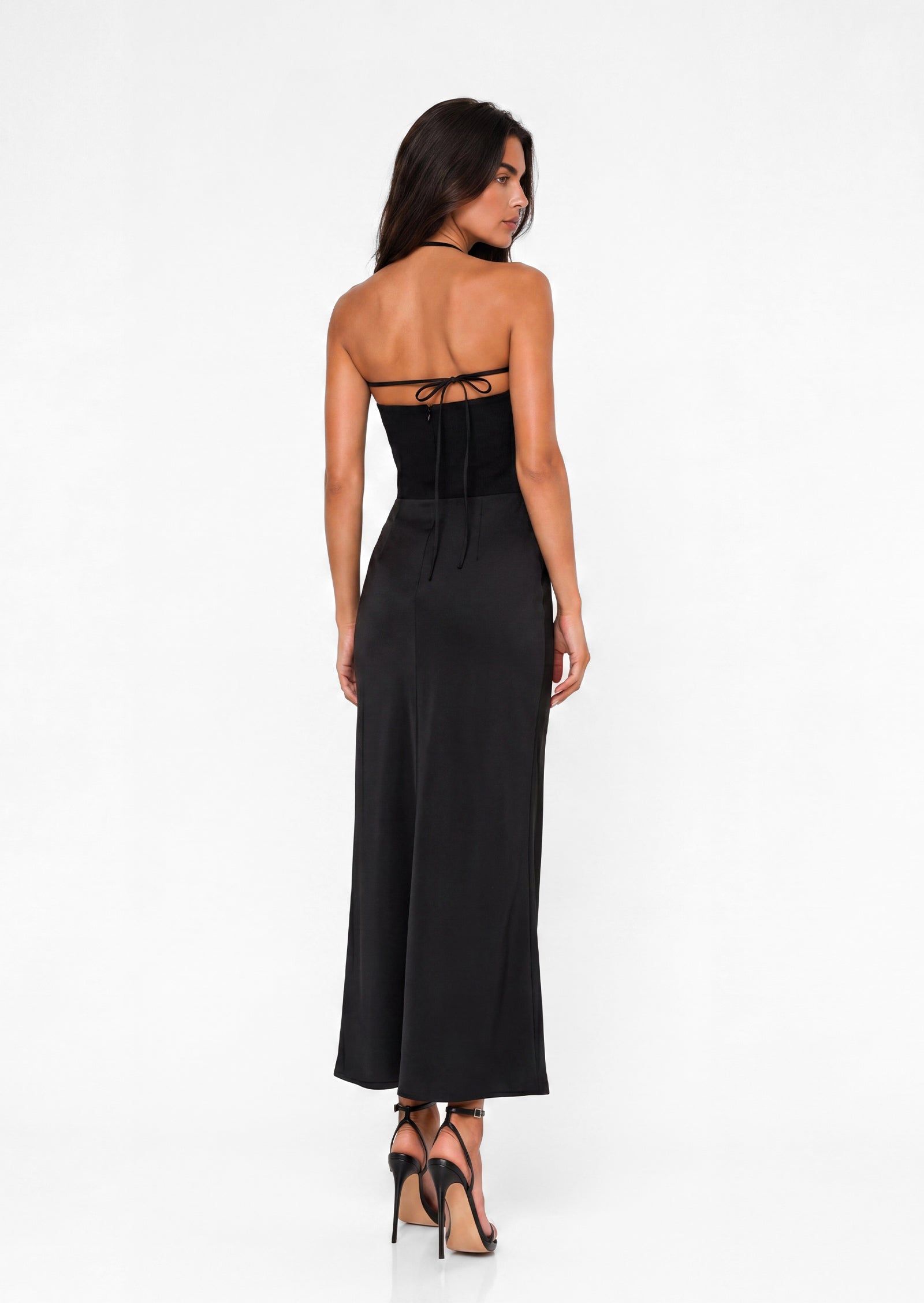 Abilene Off Shoulder Satin Maxi Dress In Black