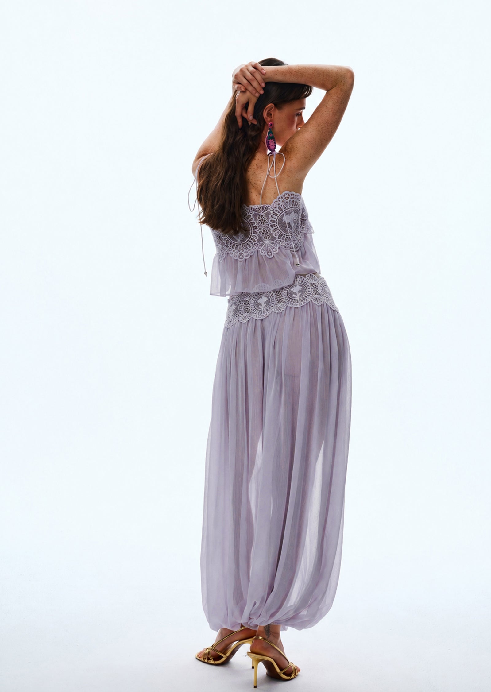 Luenie Chiffon Top & Pant Two Piece Set In Light  Purple