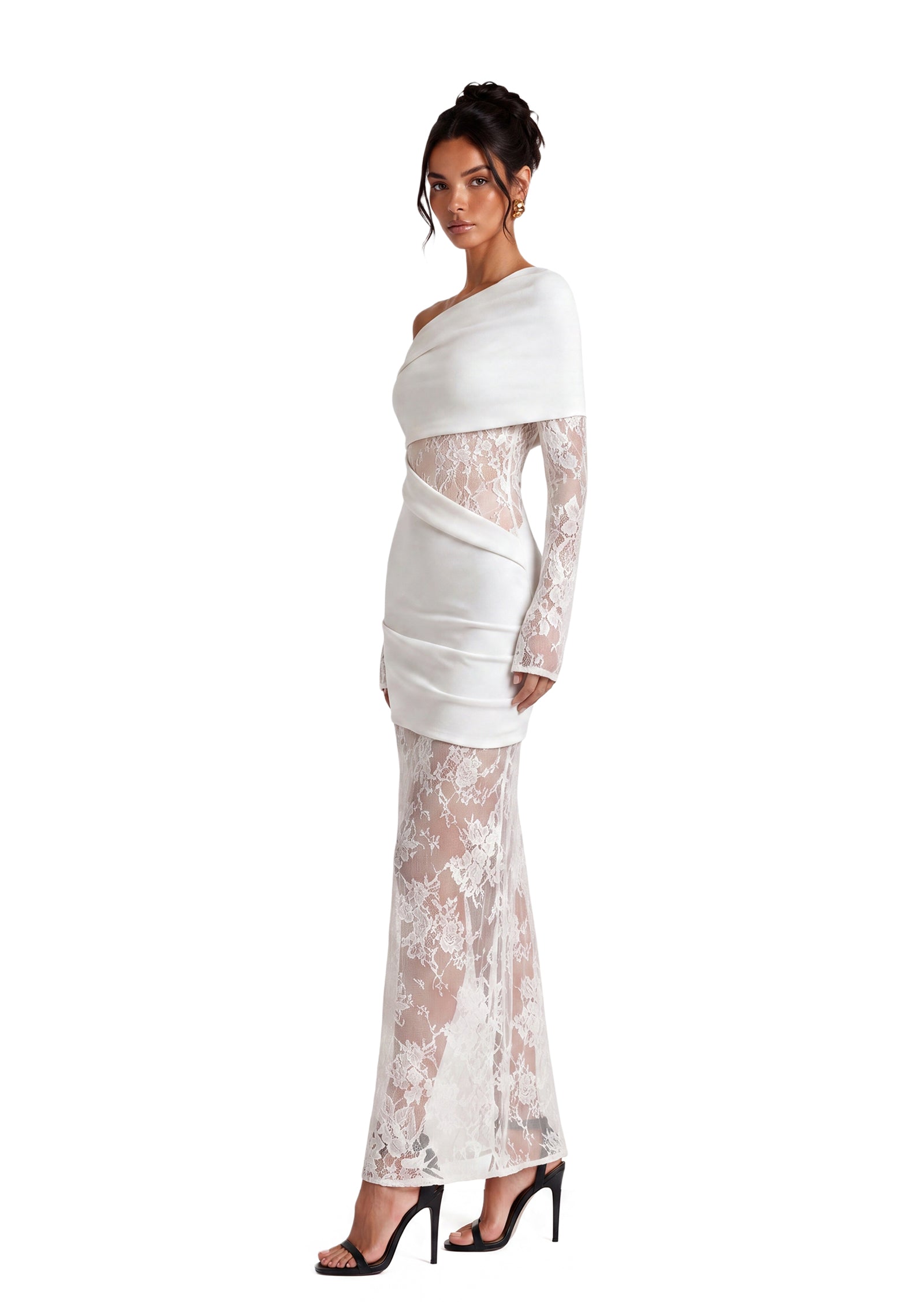 Midikleid in A-Linie mit Blumenmuster und Laternenärmeln