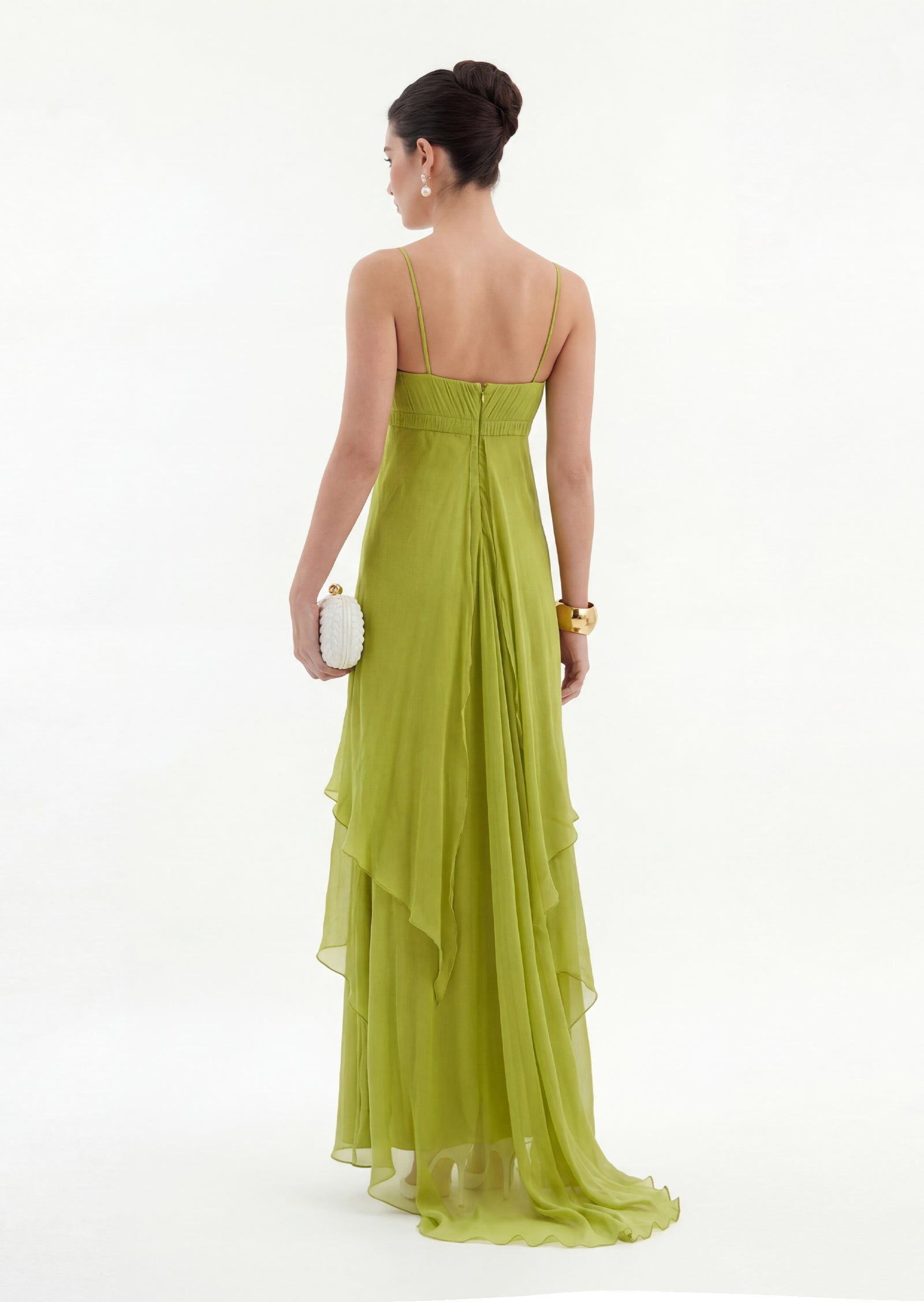 Maria Pleated Cut Out Maxi Dress In Green