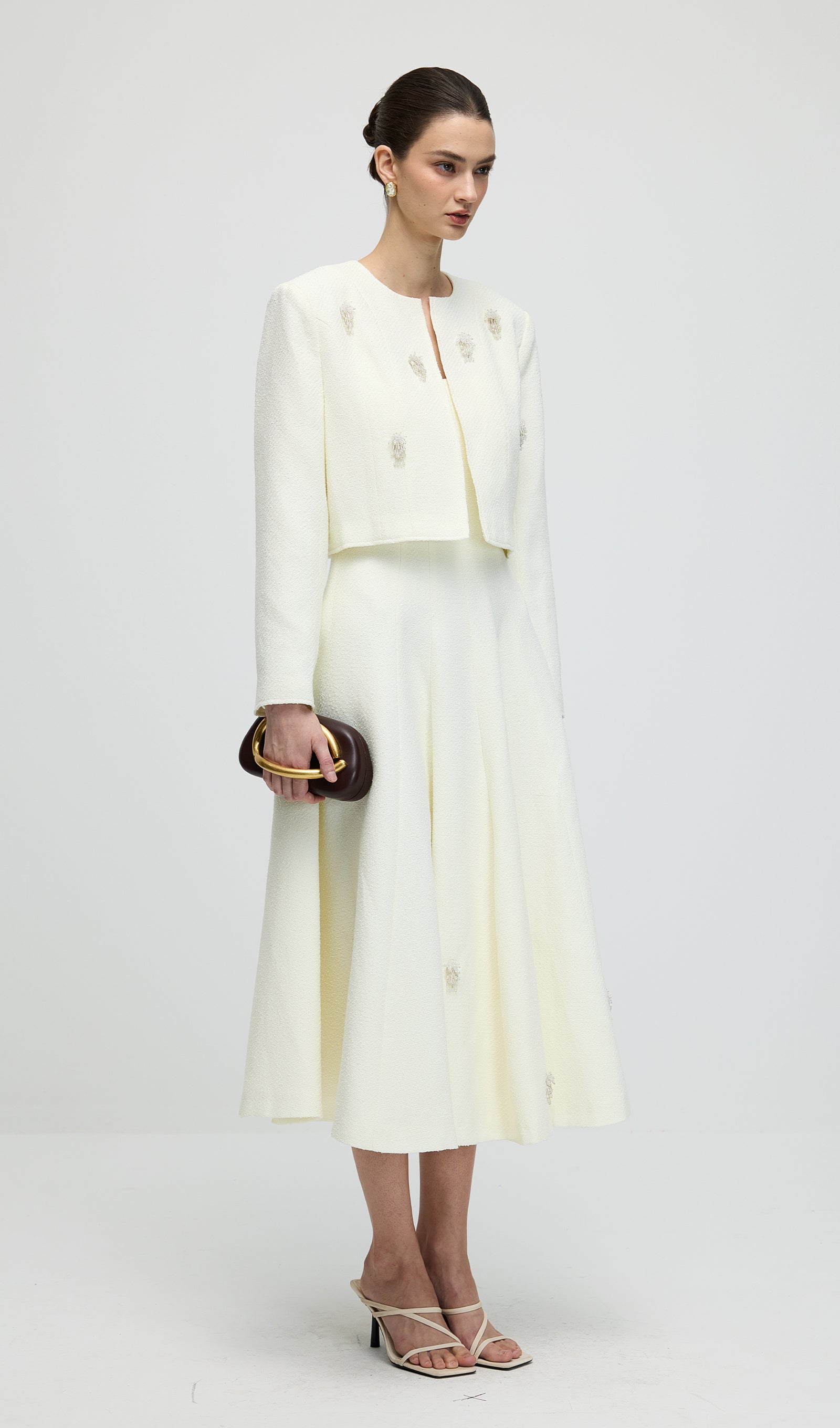 Midikleid in A-Linie mit Blumenmuster und Laternenärmeln