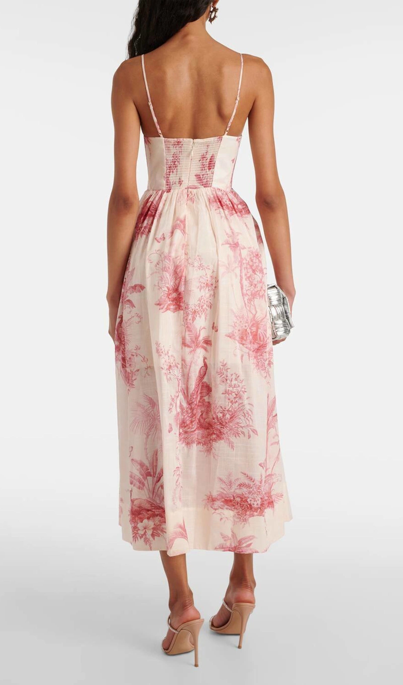 Midikleid in A-Linie mit Blumenmuster und Laternenärmeln