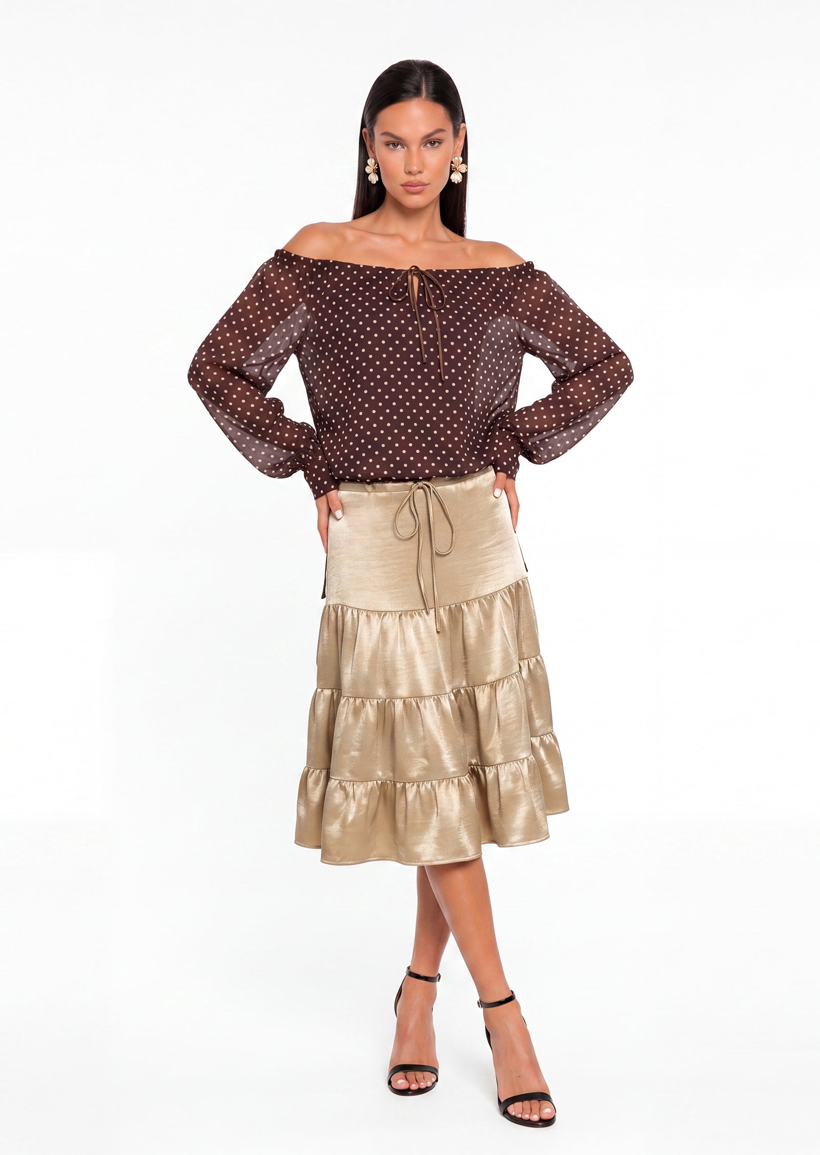 Midikleid in A-Linie mit Blumenmuster und Laternenärmeln