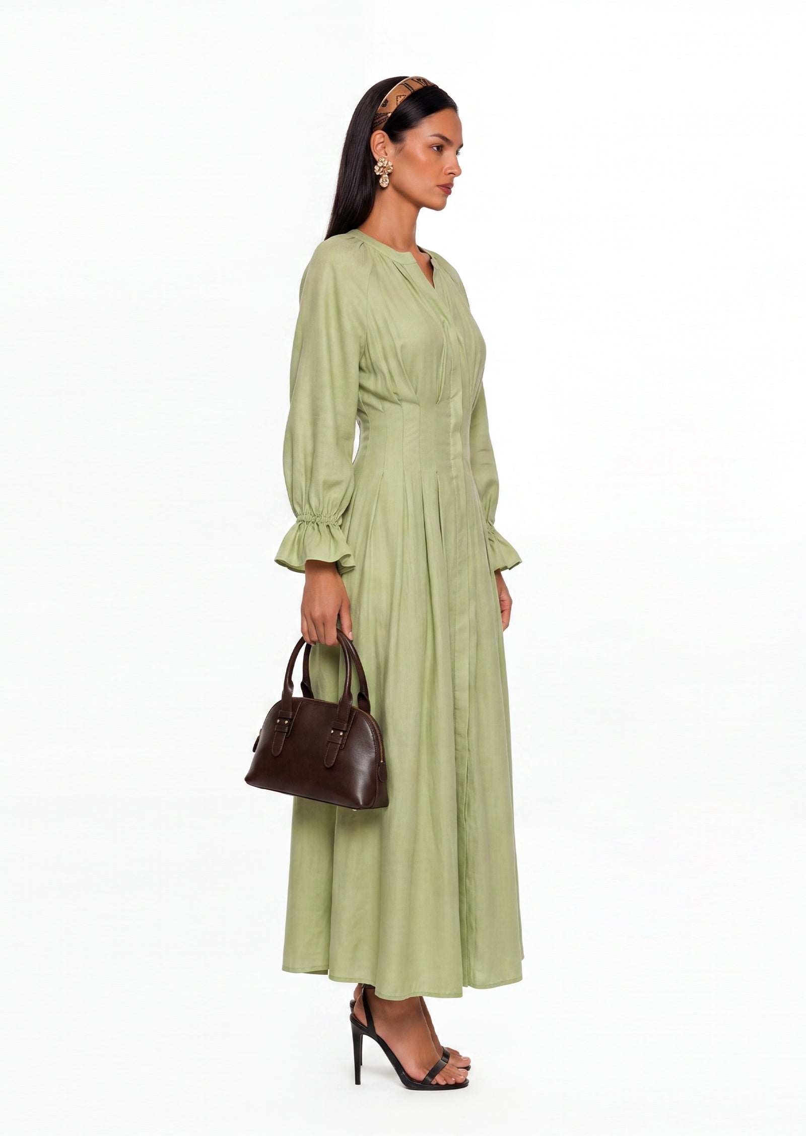 Midikleid in A-Linie mit Blumenmuster und Laternenärmeln