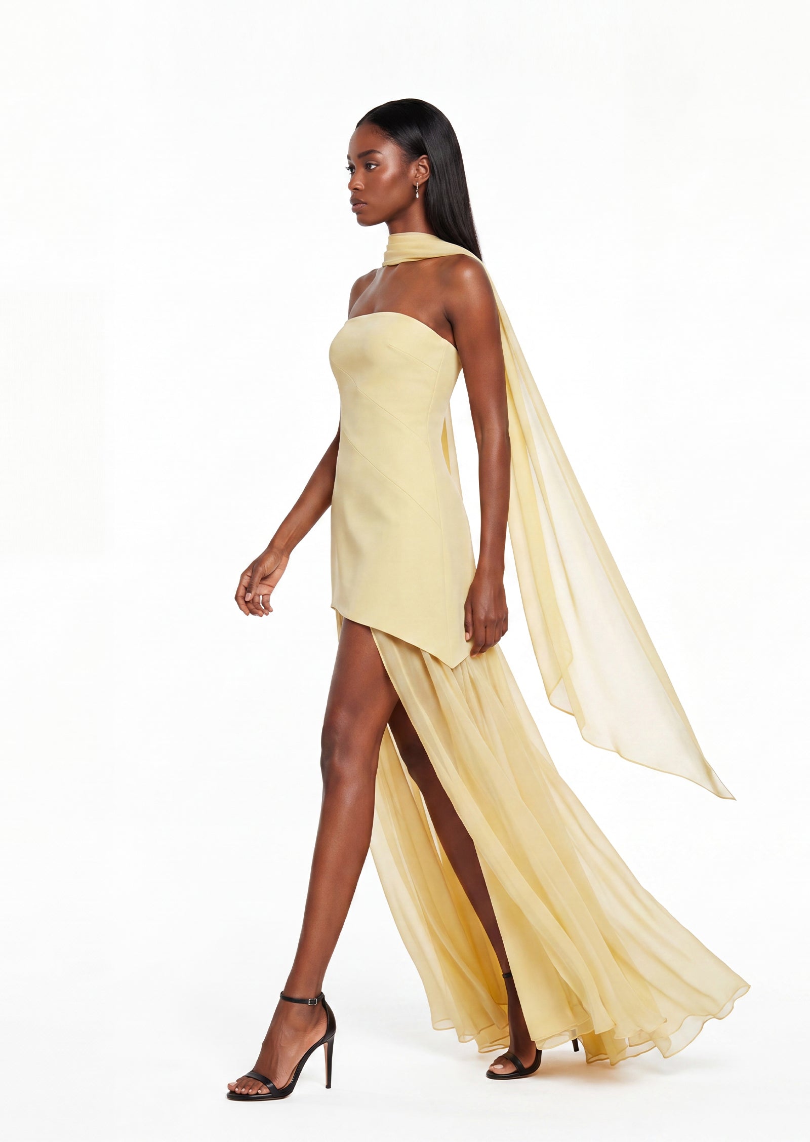 Midikleid in A-Linie mit Blumenmuster und Laternenärmeln