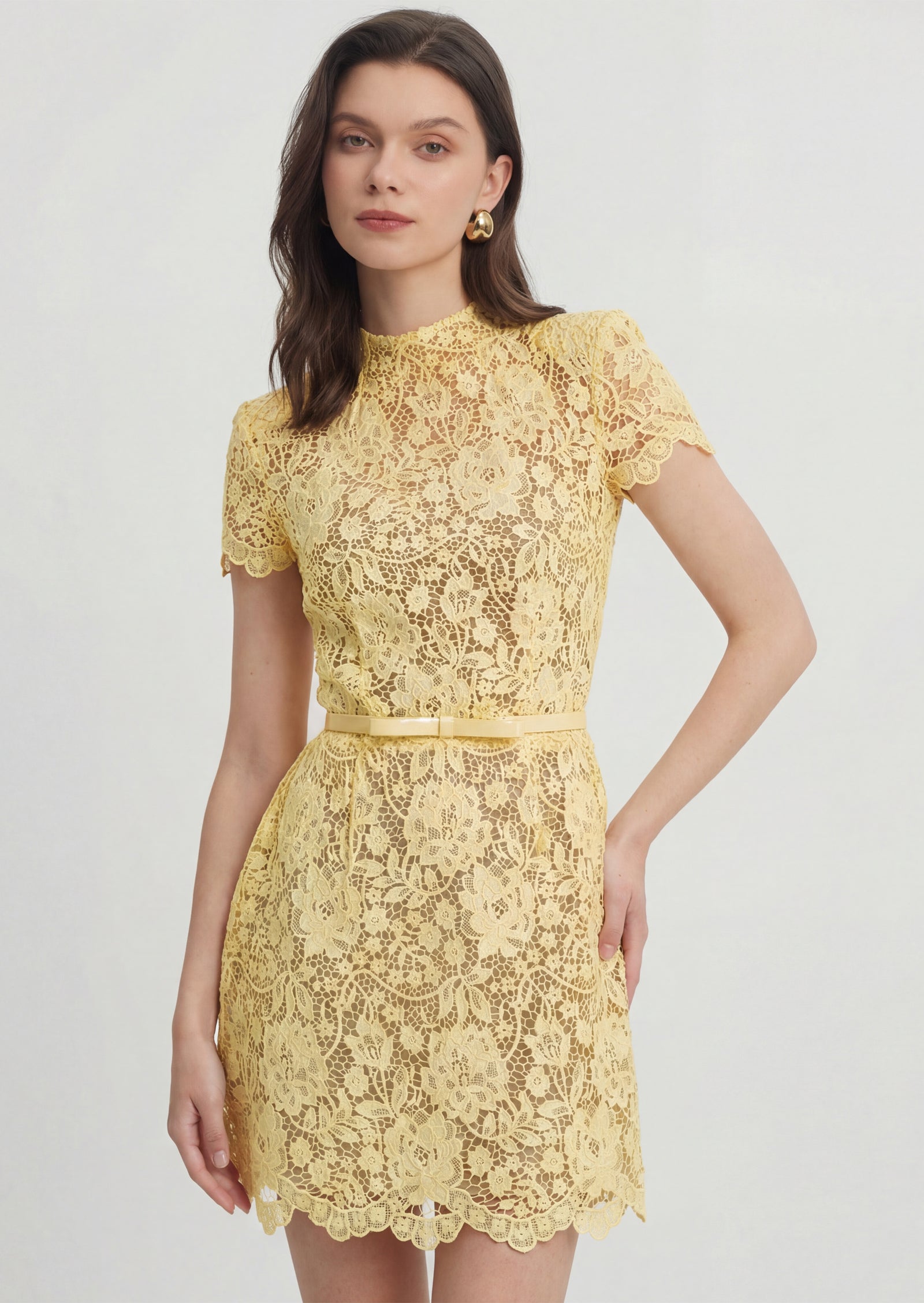Milly Lace Mini Dress In Yellow
