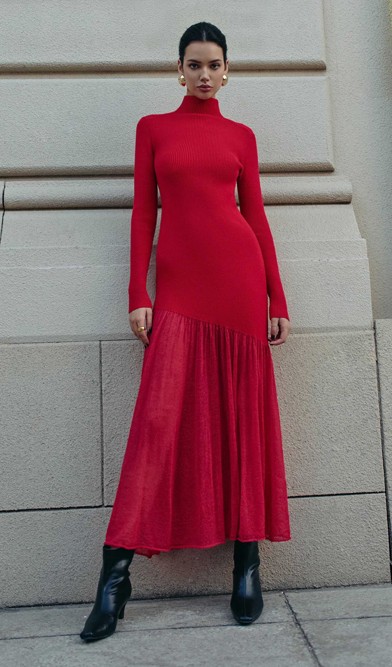 Midikleid in A-Linie mit Blumenmuster und Laternenärmeln