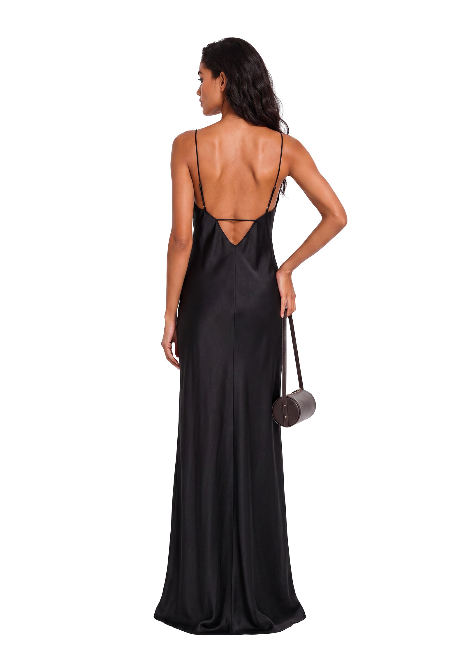 Taban Satin Backless Maxi Dress In Black
