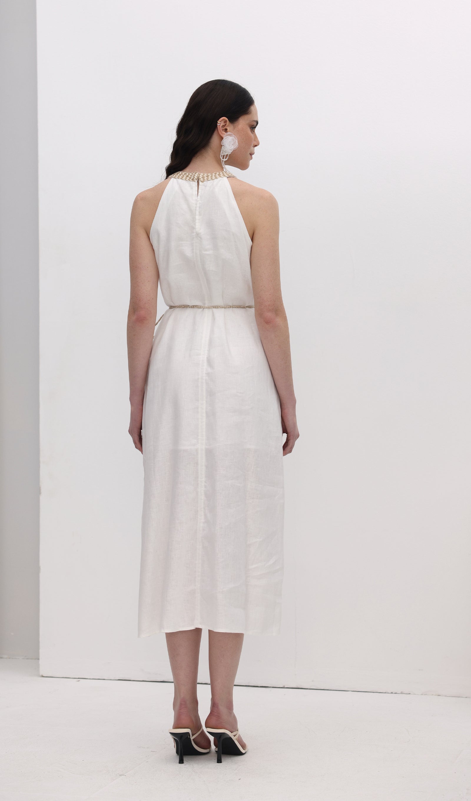 Halter Neck Linen Midi Dress