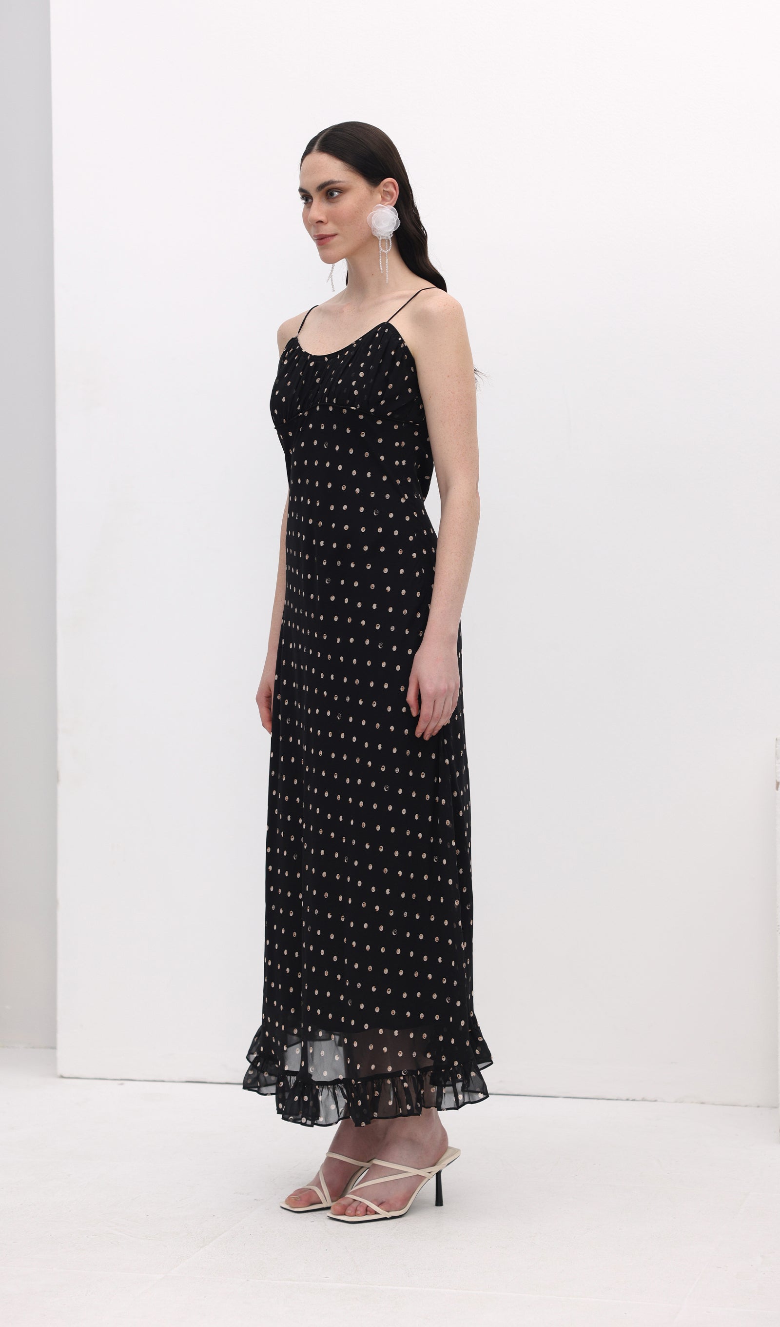Midikleid in A-Linie mit Blumenmuster und Laternenärmeln
