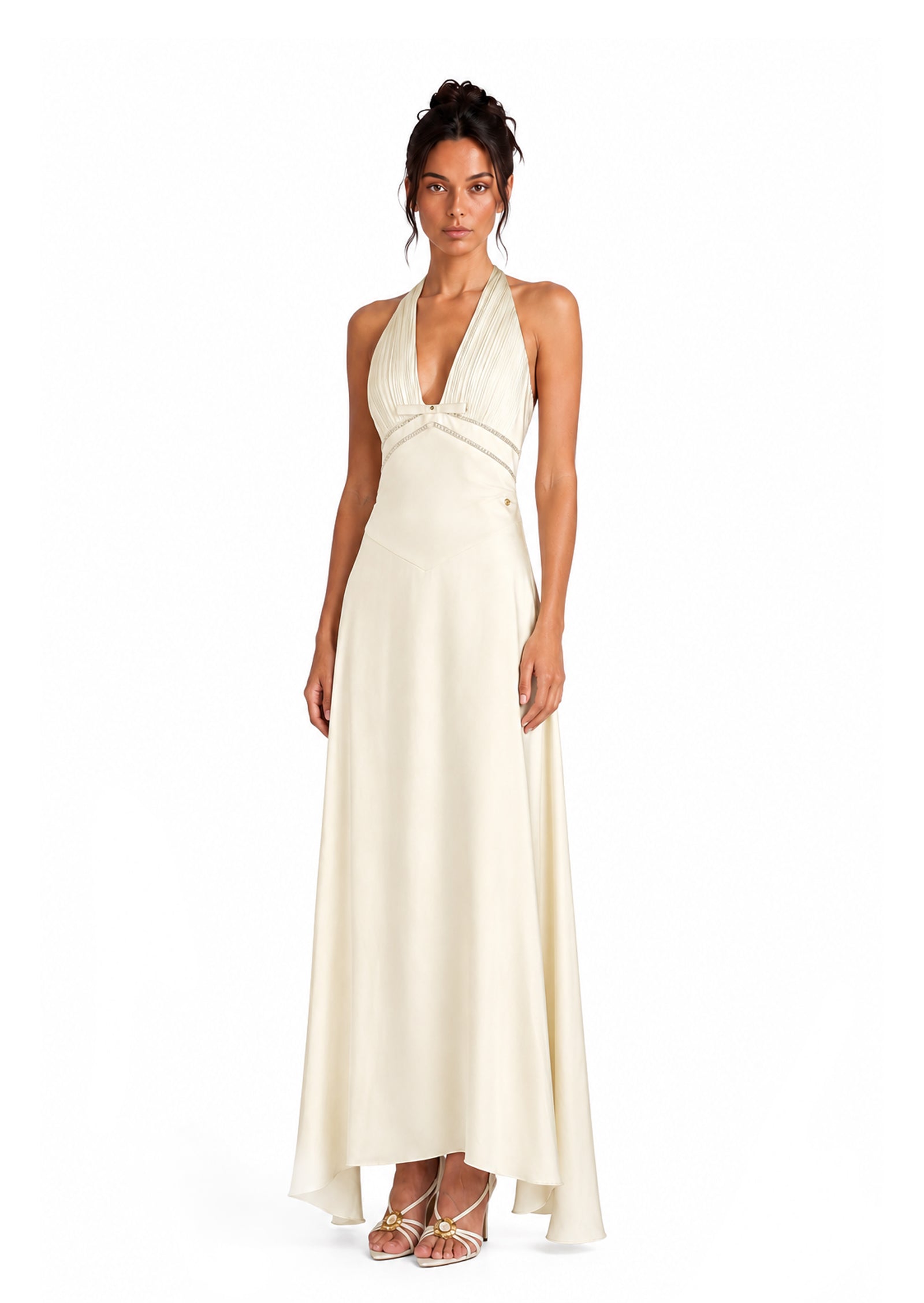 Bayou Halter Neck Deep V Satin Maxi Dress