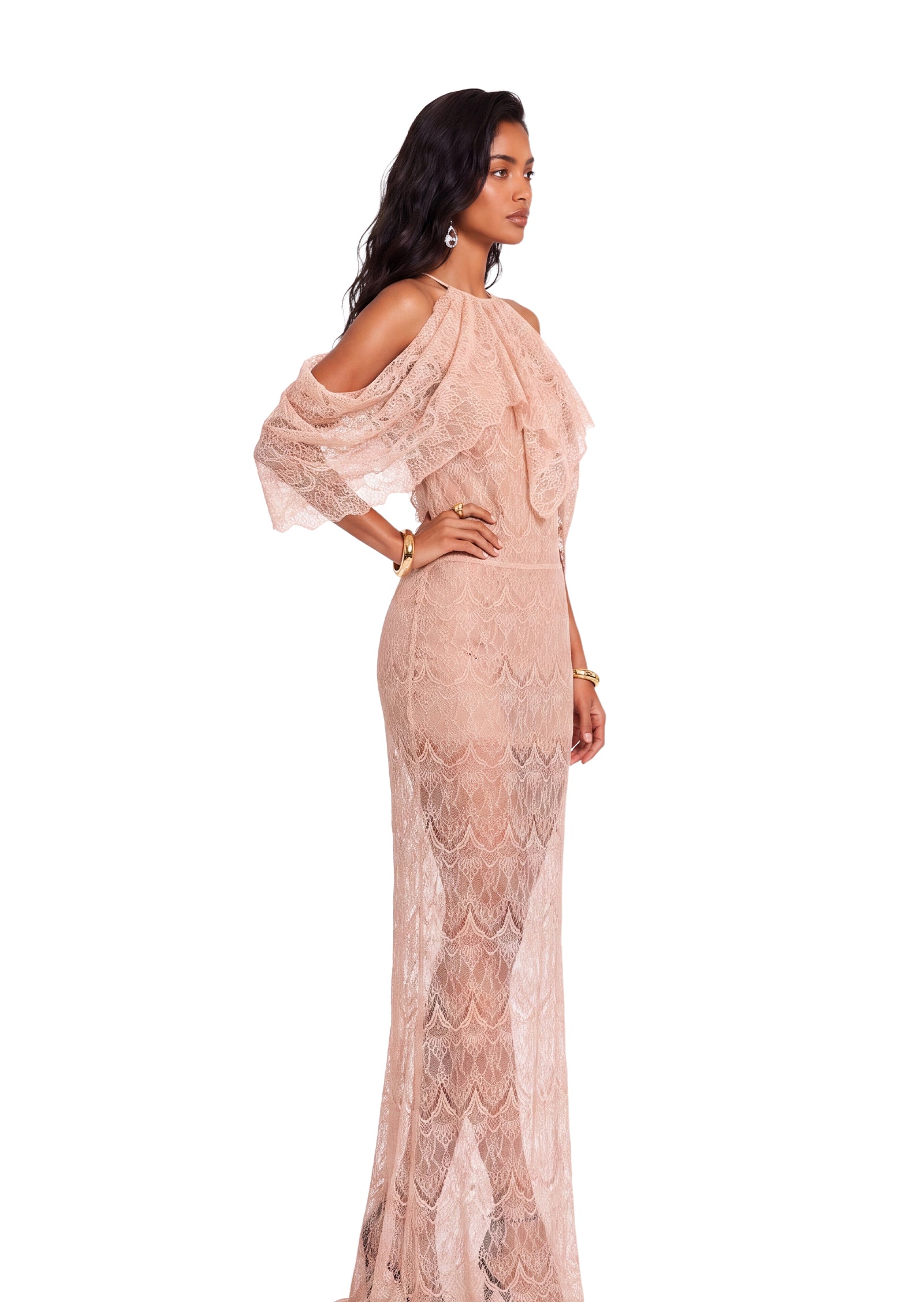 Yaholo Sleeveless Lace Maxi Dress In Nude Pink