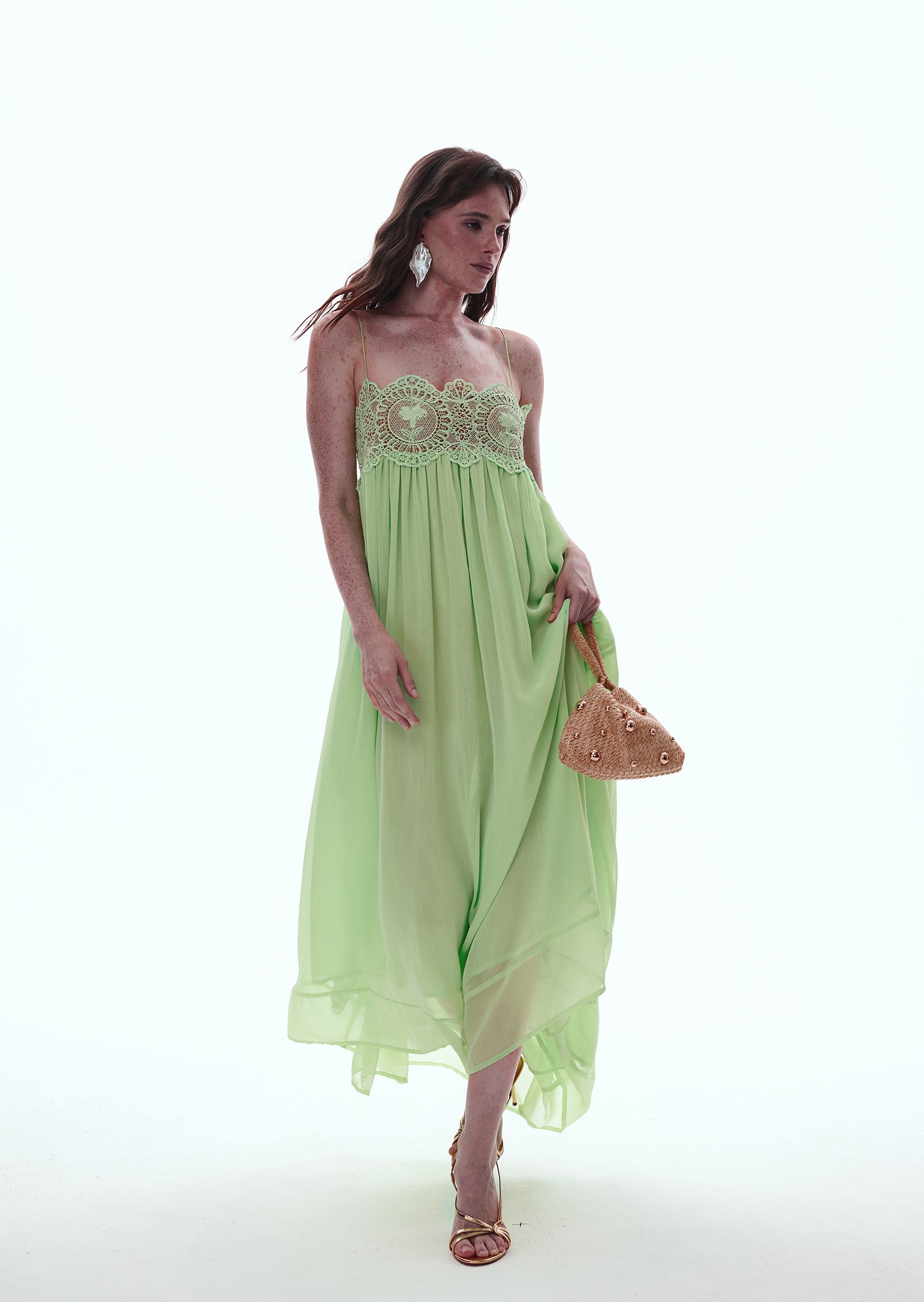 Midikleid in A-Linie mit Blumenmuster und Laternenärmeln