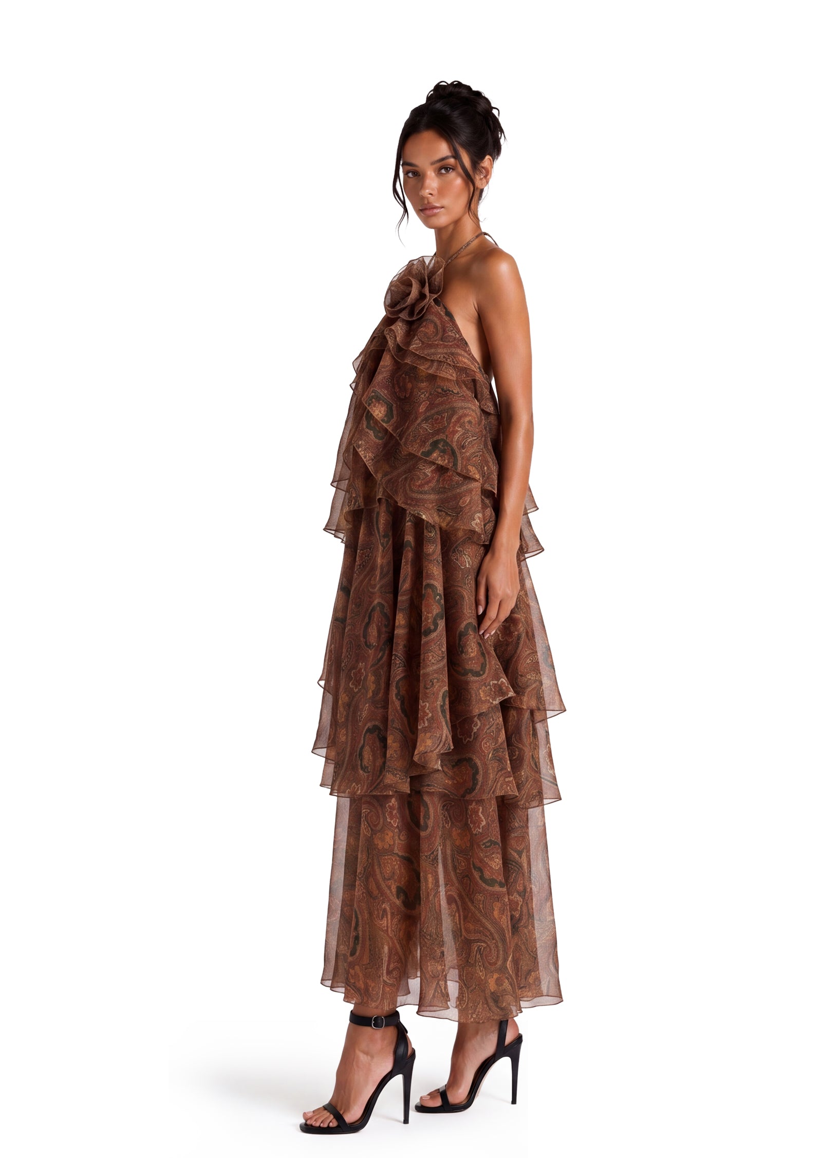 Midikleid in A-Linie mit Blumenmuster und Laternenärmeln