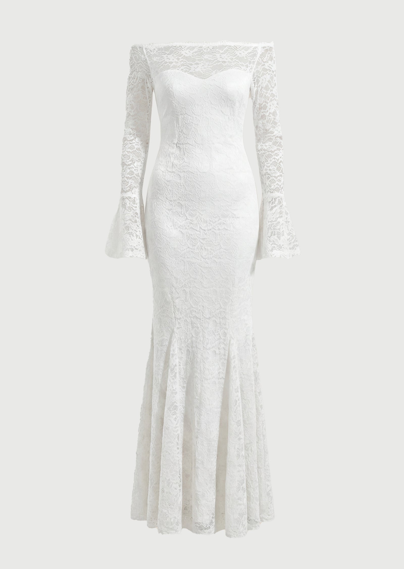 Clakely Off Shoulder Mermaid Lace Maxi Dress In White