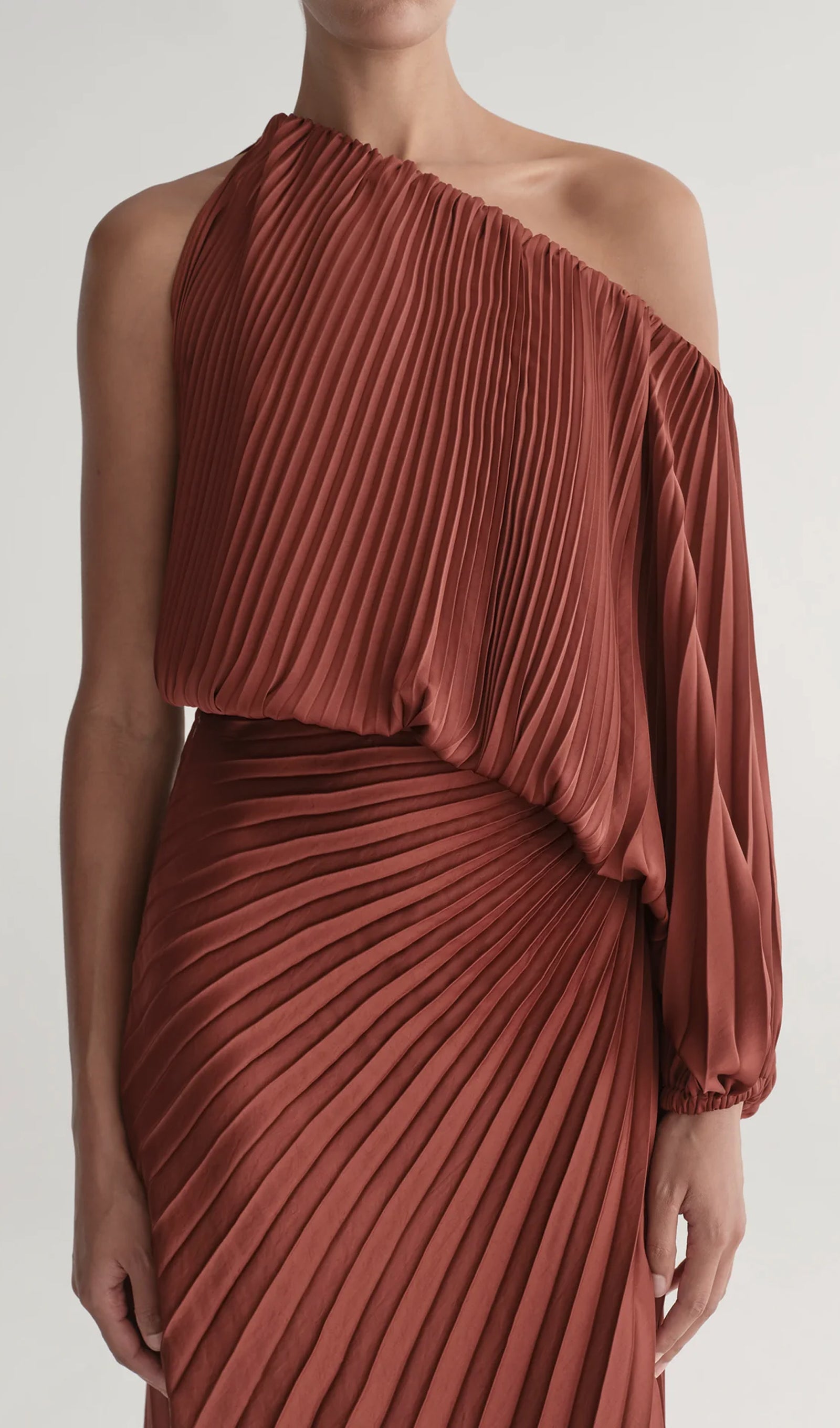 Pleated Asymmetric Top & Maxi Skirt Set