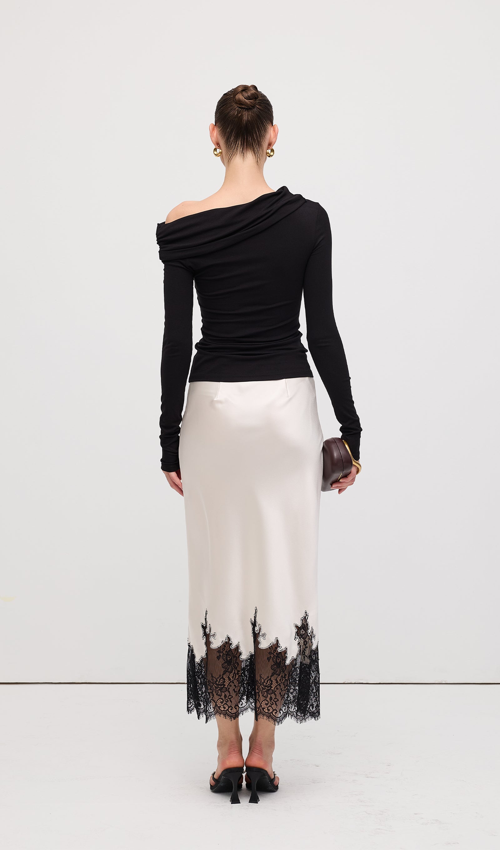 Lace Satin Midi Skirt