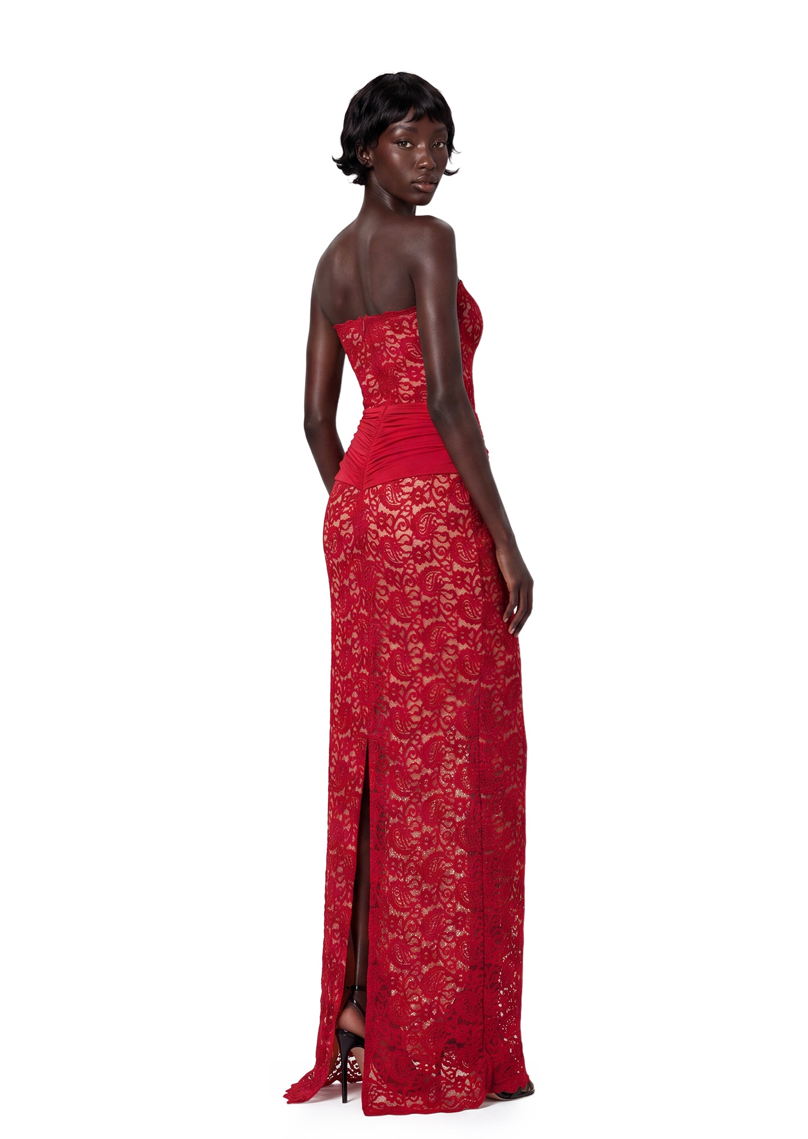 Yakez Lace Strapless Maxi Dress In Red