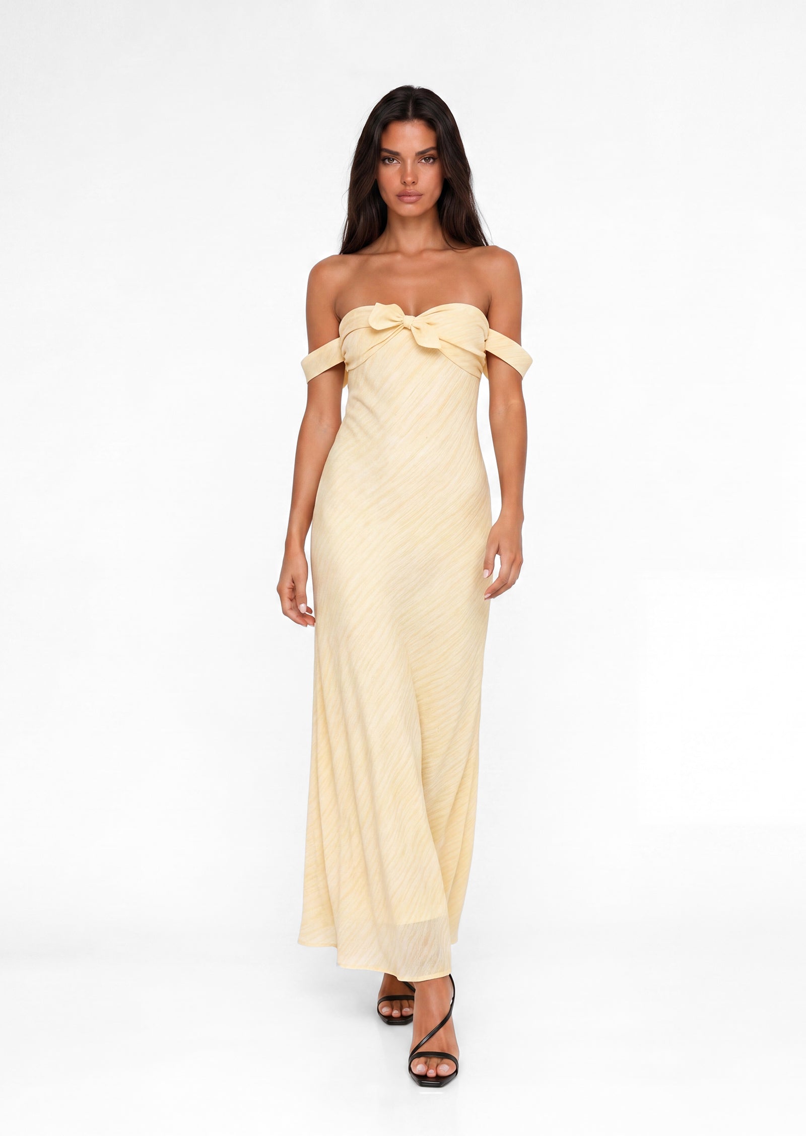 Abene Off Shoulder Chiffon Sheath Maxi Dress