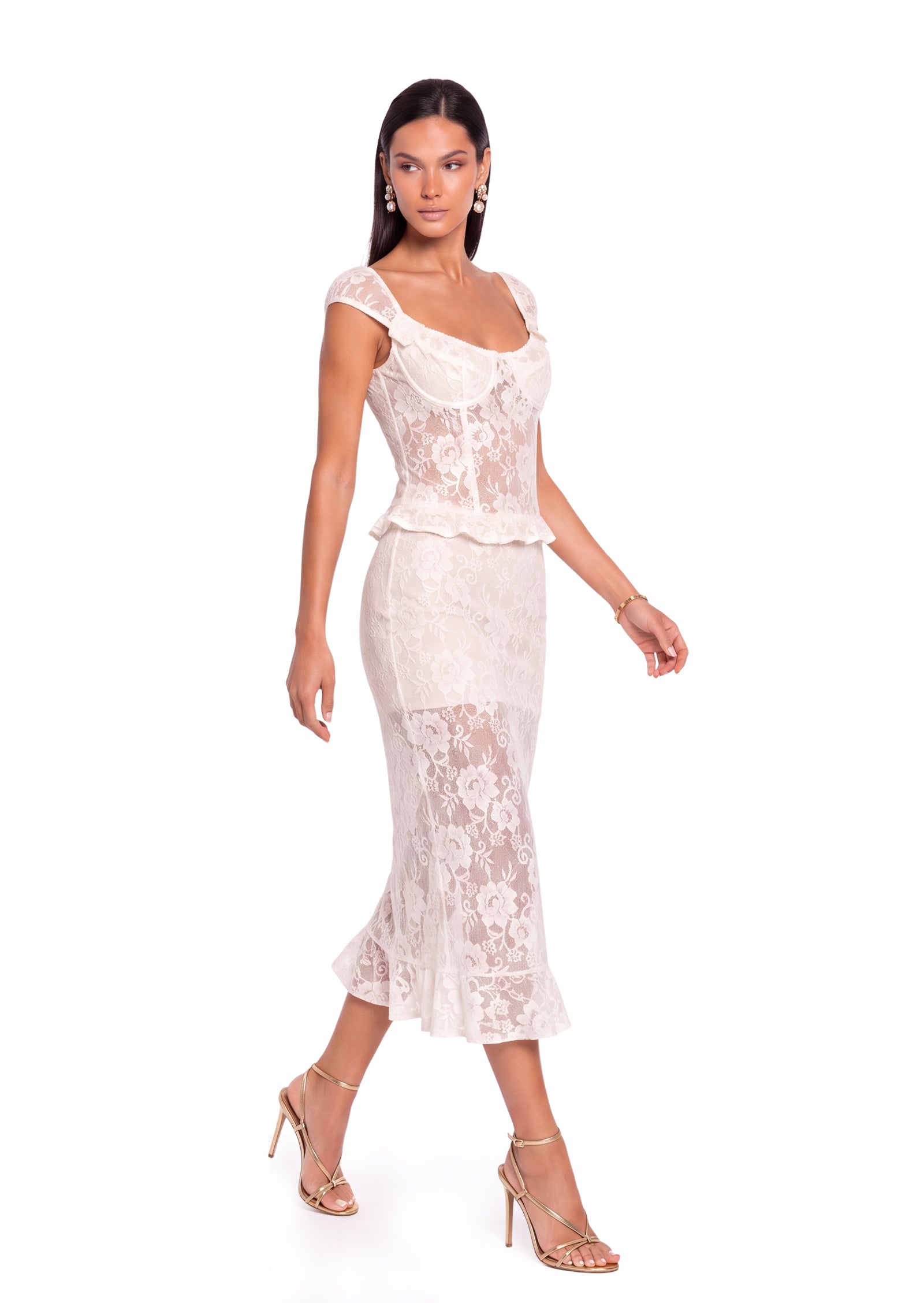 Midikleid in A-Linie mit Blumenmuster und Laternenärmeln