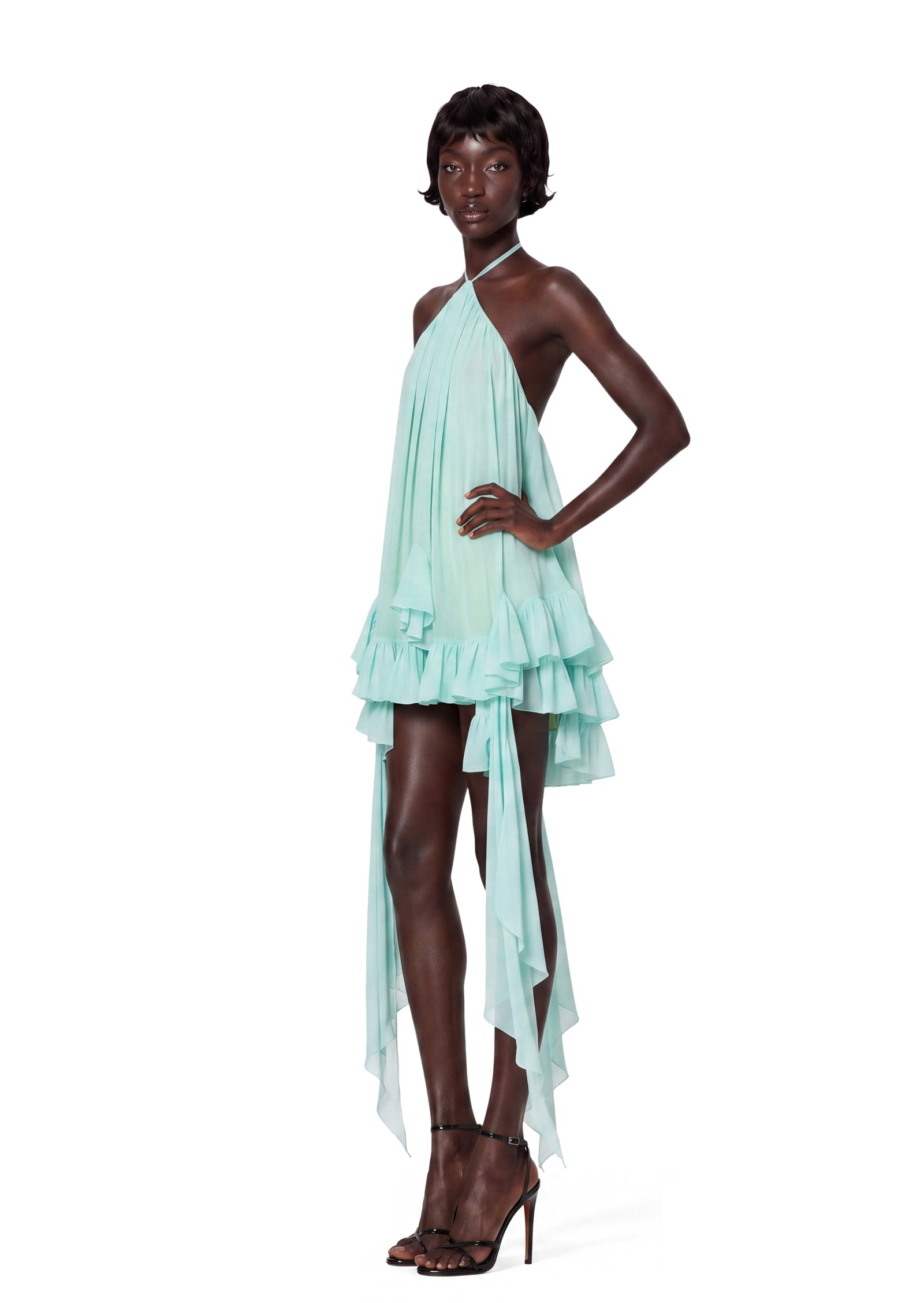 Ghazi Halter Neck Open Back Midi Dress In Green