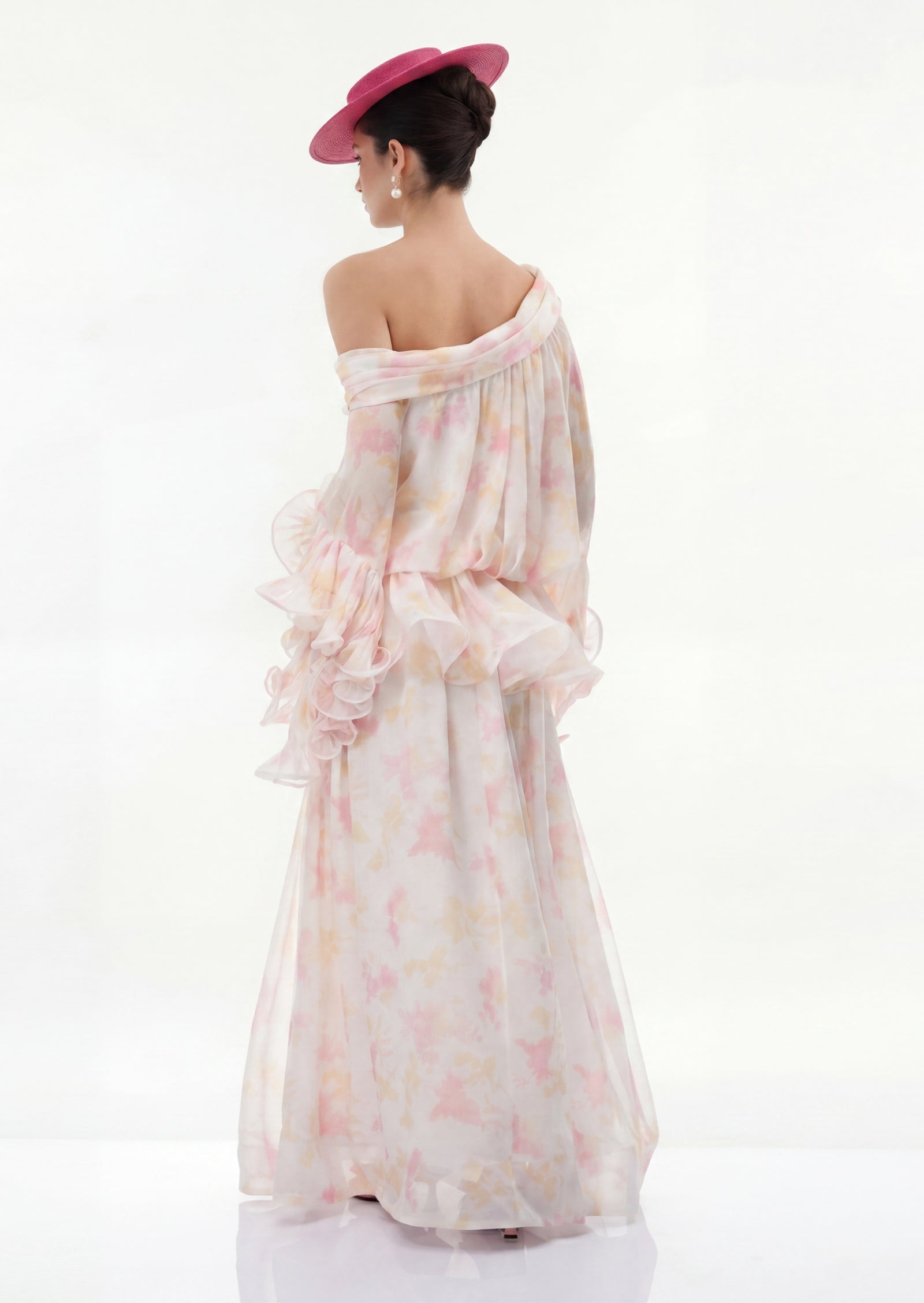 Midikleid in A-Linie mit Blumenmuster und Laternenärmeln
