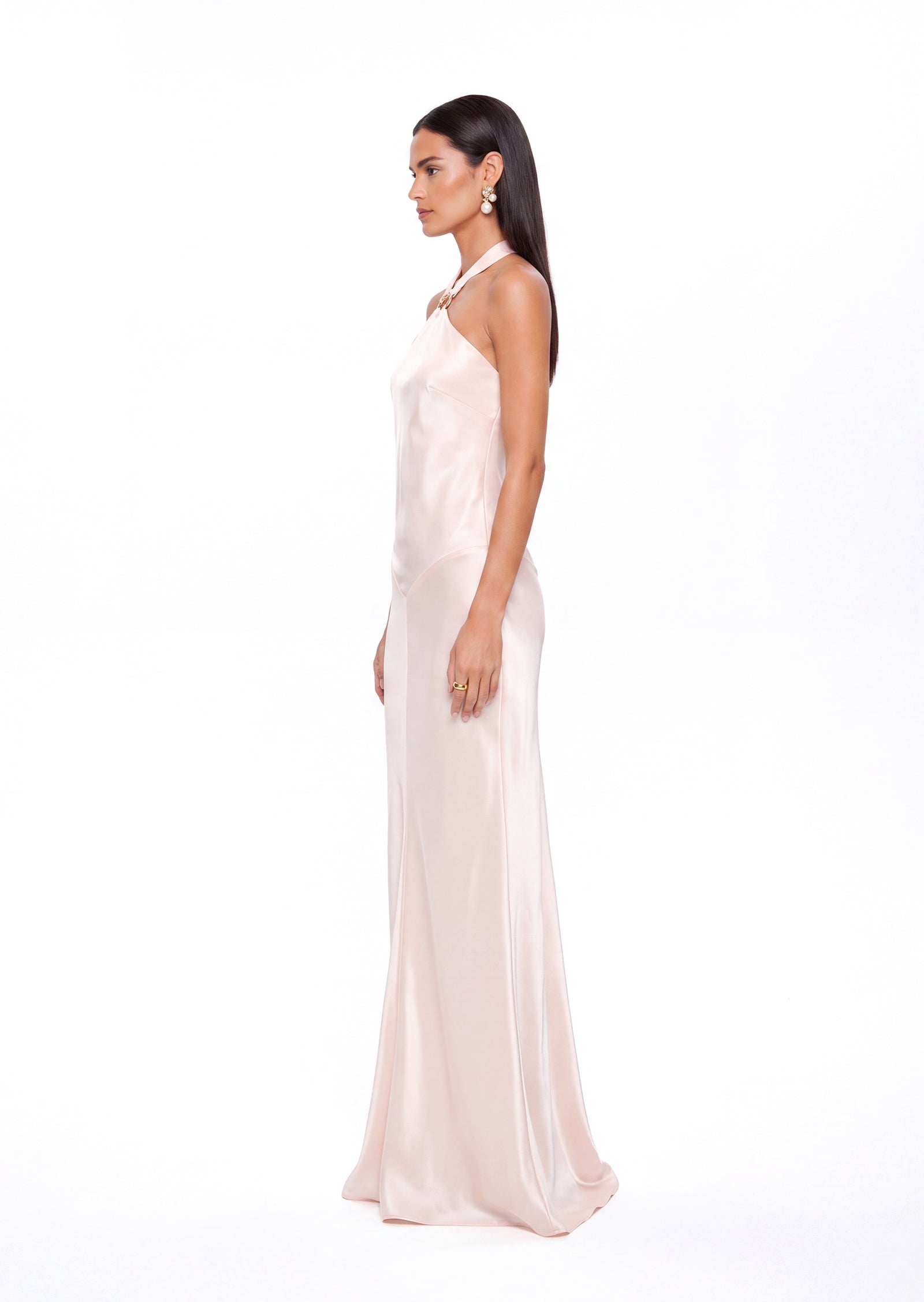 Aretha Satin Open Back Maxi Dress In Pink