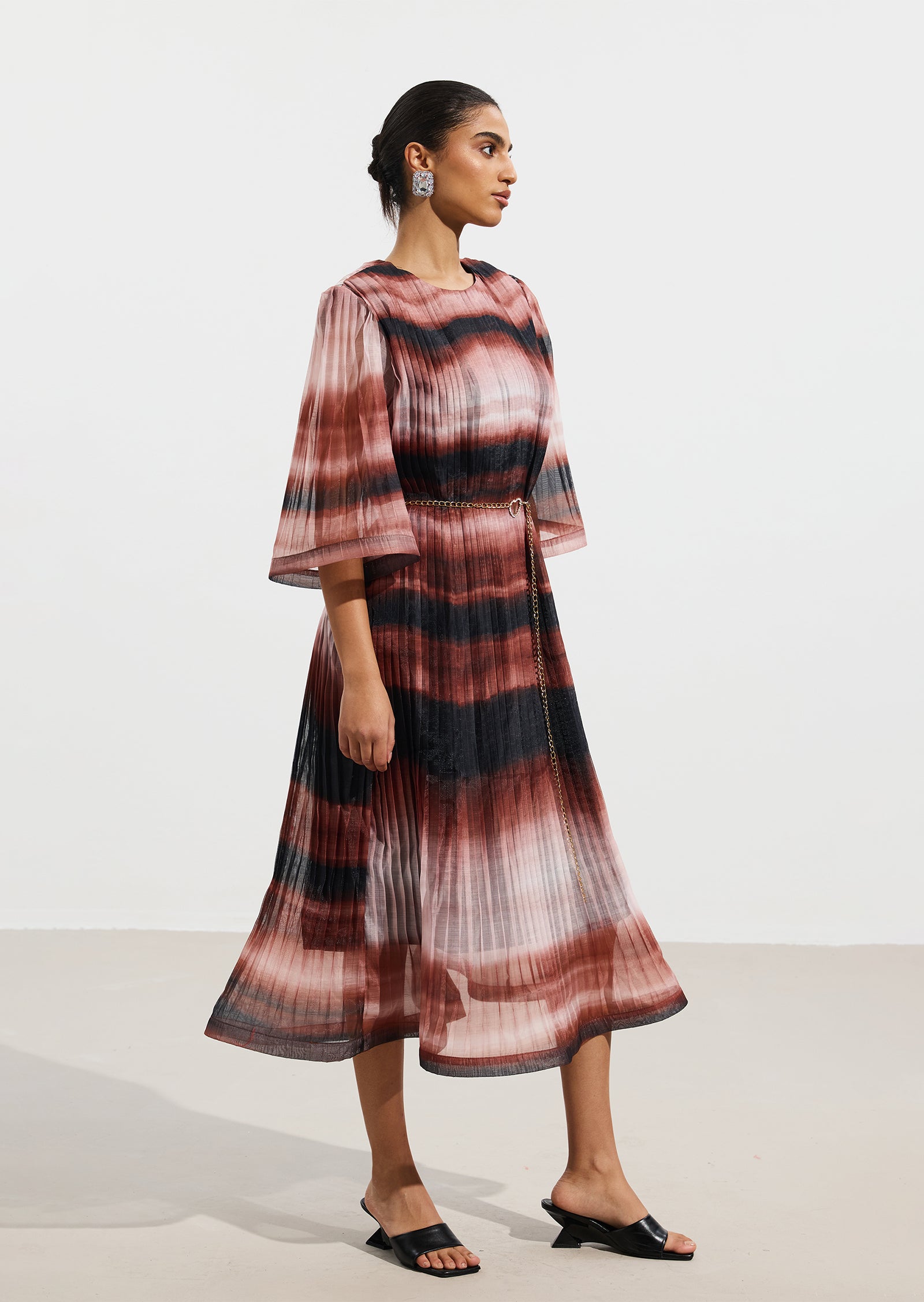 Pleated Tie Dyed Georgette Midi Dress