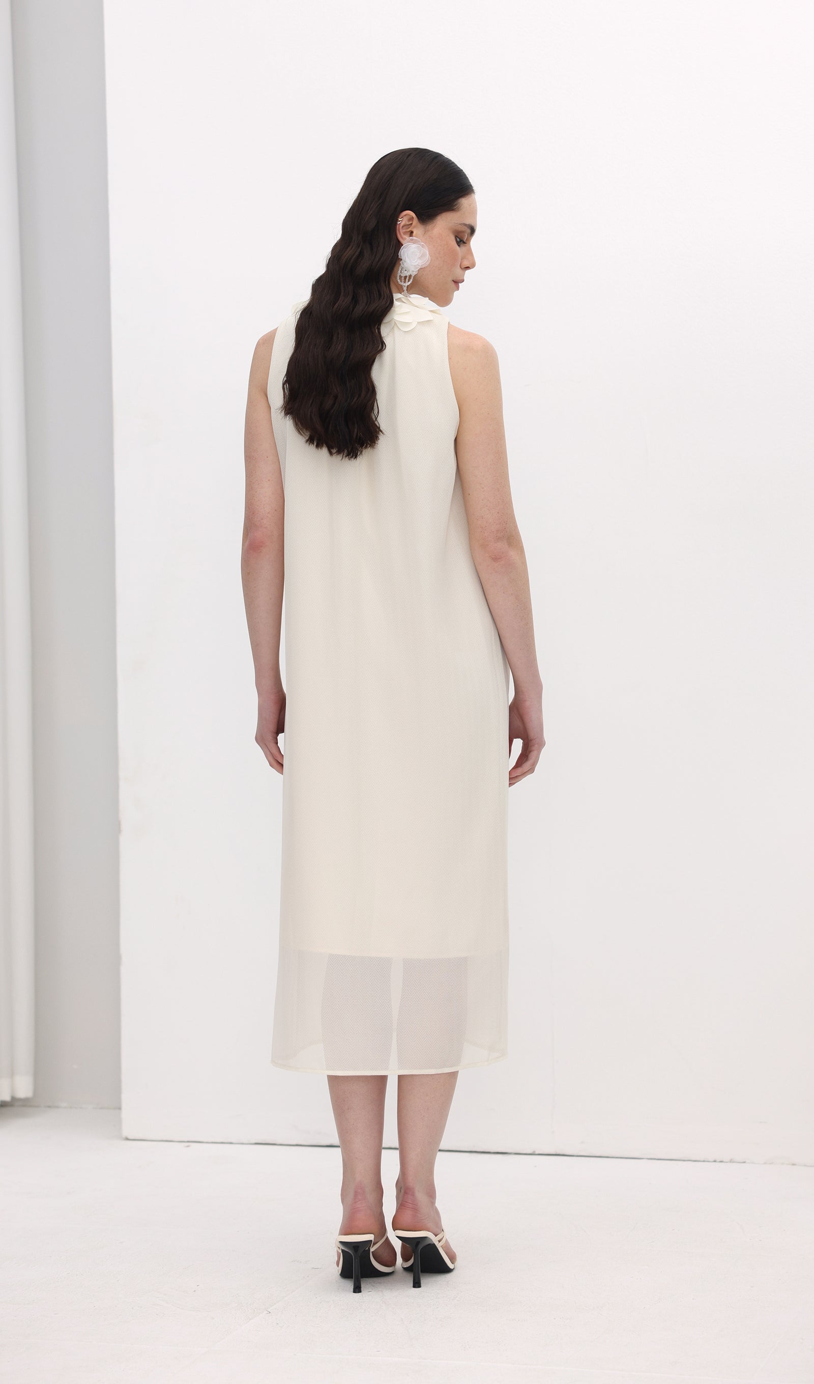 Midikleid in A-Linie mit Blumenmuster und Laternenärmeln
