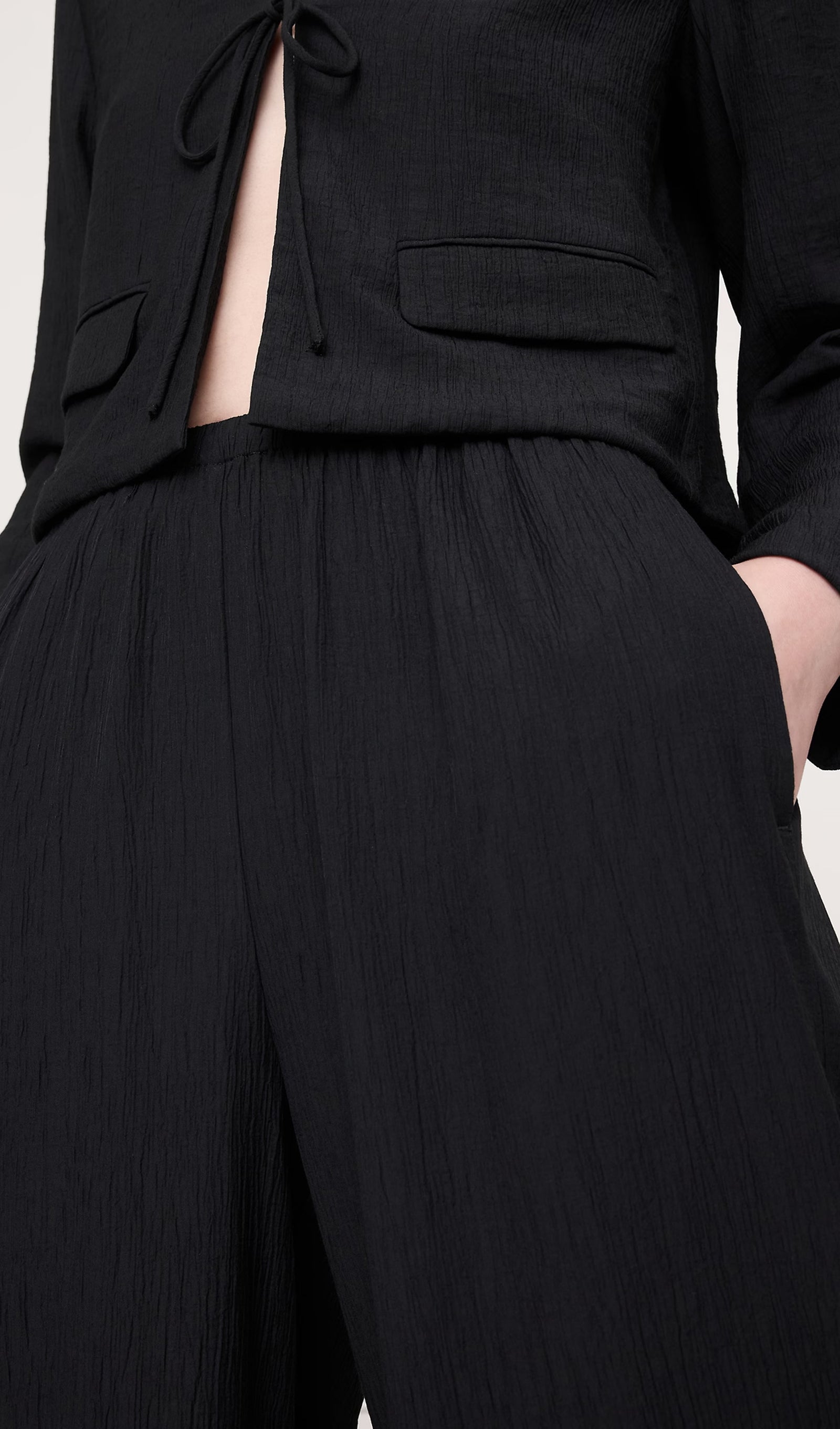 Tie Front Cropped Blazer & Wide Leg Pants Sets