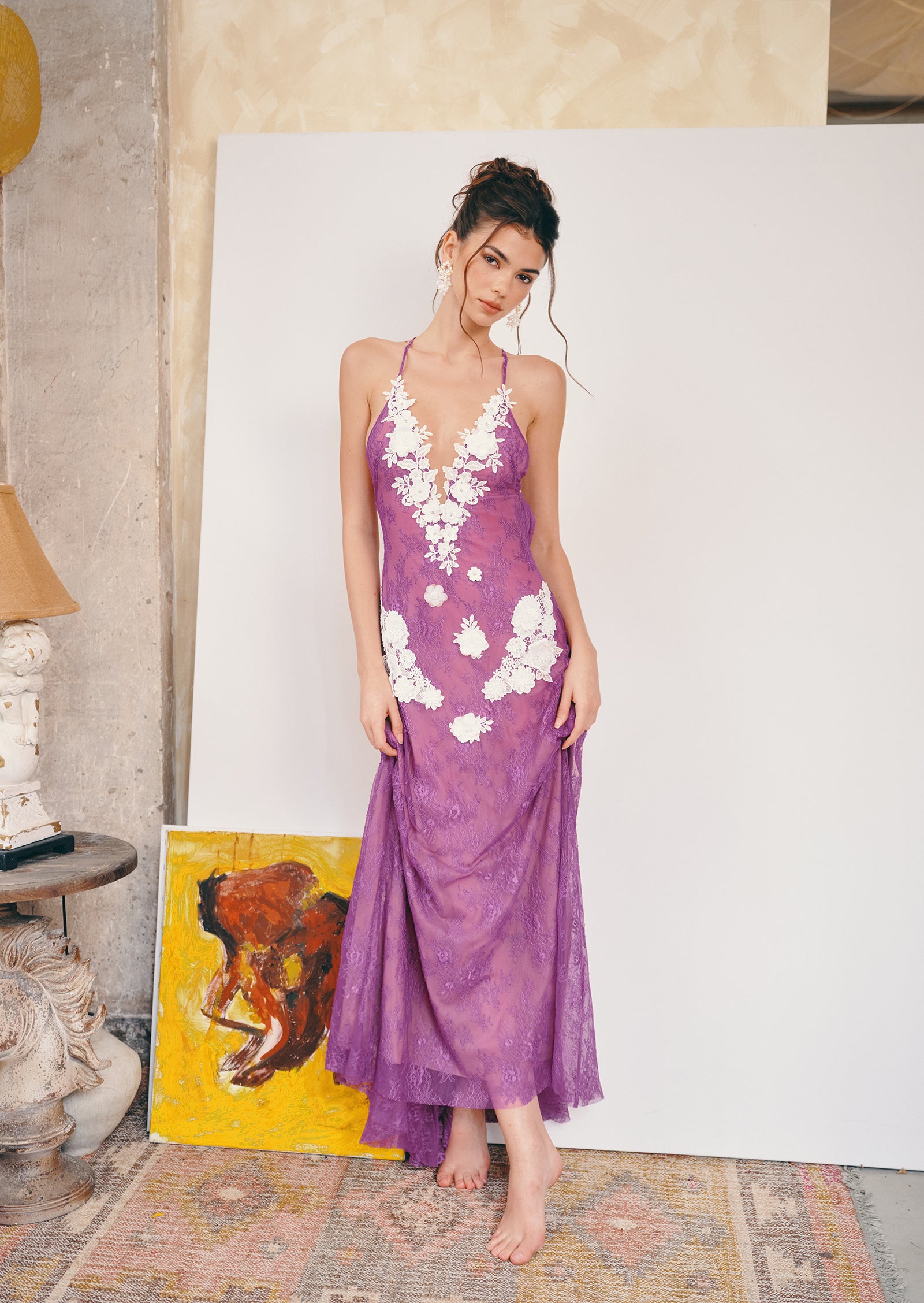 Midikleid in A-Linie mit Blumenmuster und Laternenärmeln
