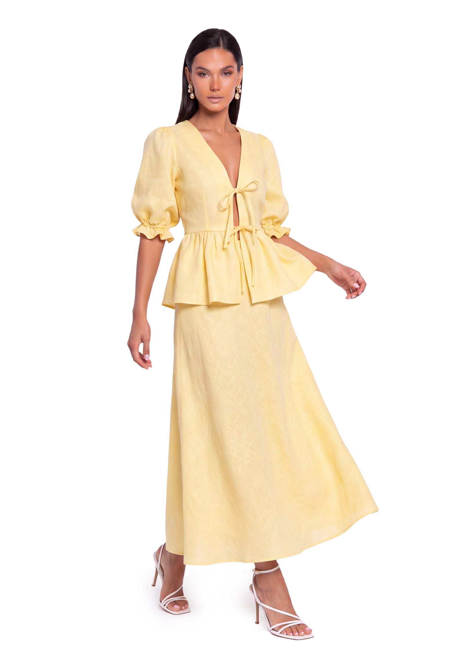 Midikleid in A-Linie mit Blumenmuster und Laternenärmeln
