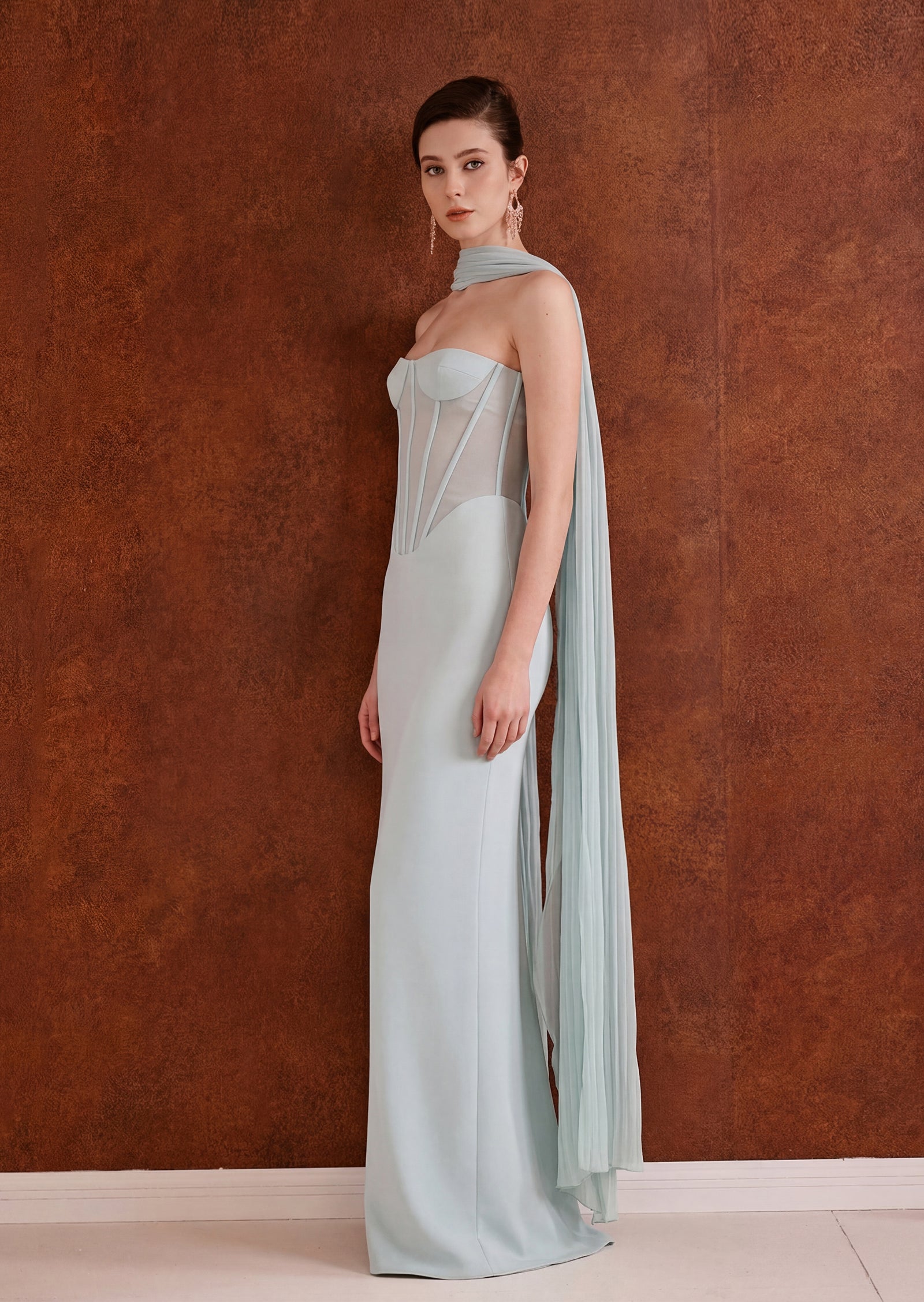 Midikleid in A-Linie mit Blumenmuster und Laternenärmeln