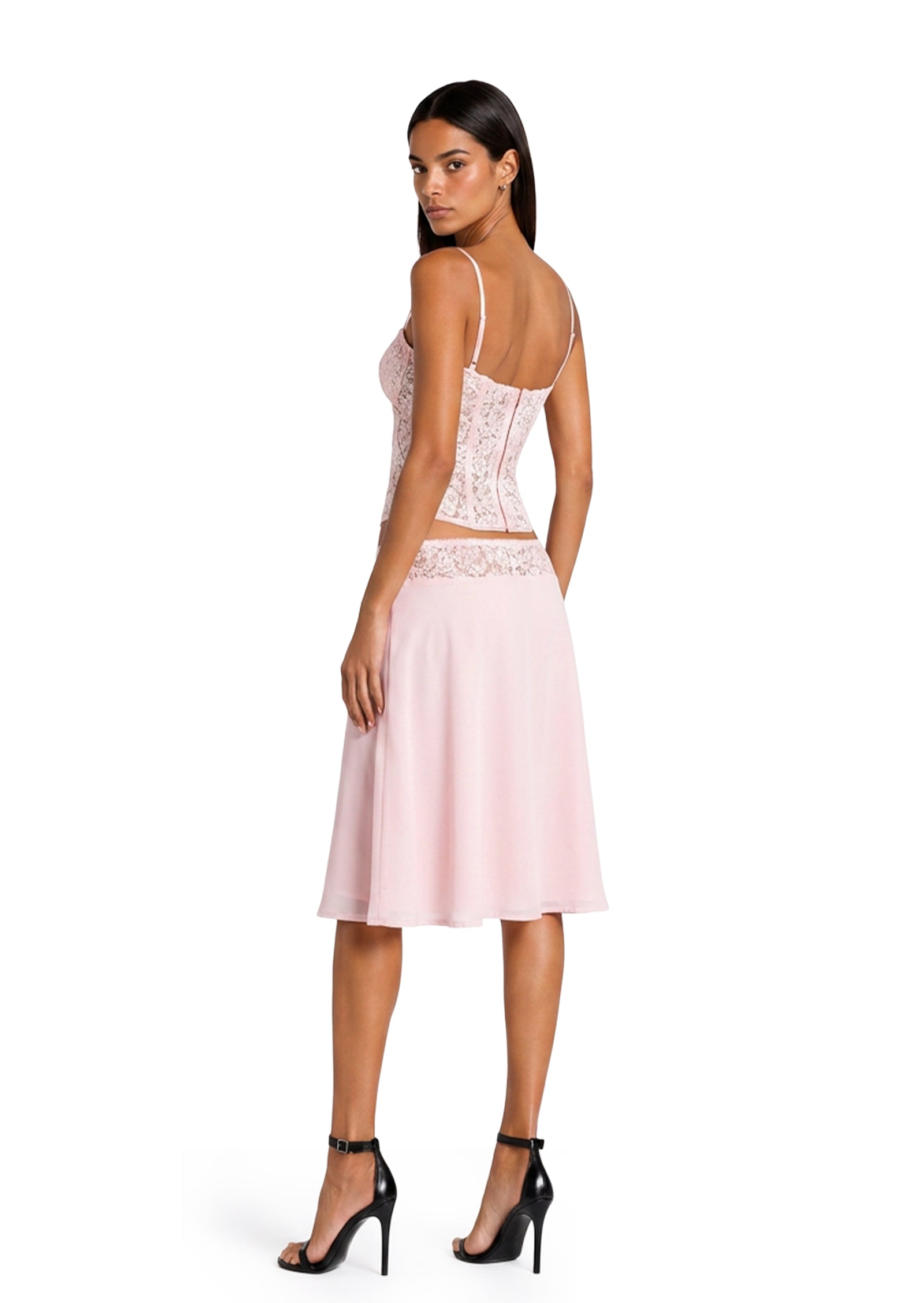 Midikleid in A-Linie mit Blumenmuster und Laternenärmeln