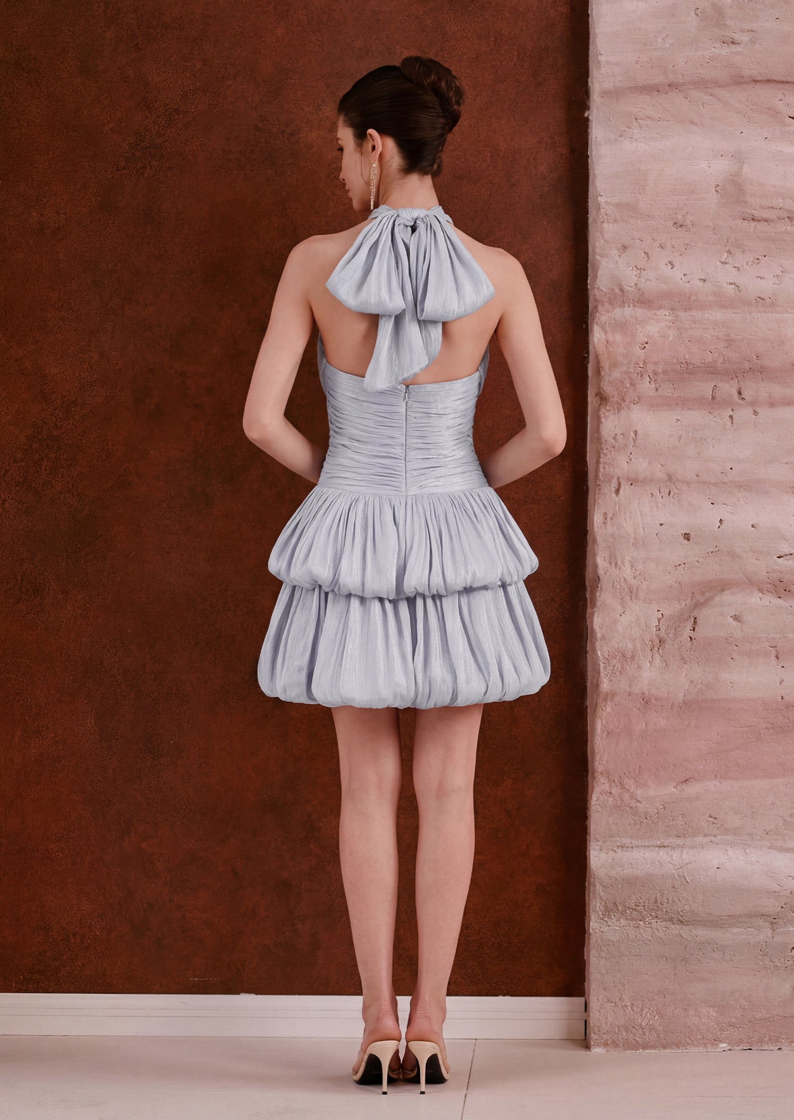 Helsa Halter Puff Hem Mini Dress