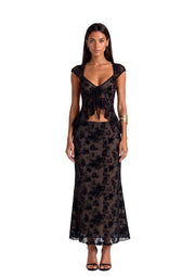 Bacca Lace Top And Midi Skirt Set In Black