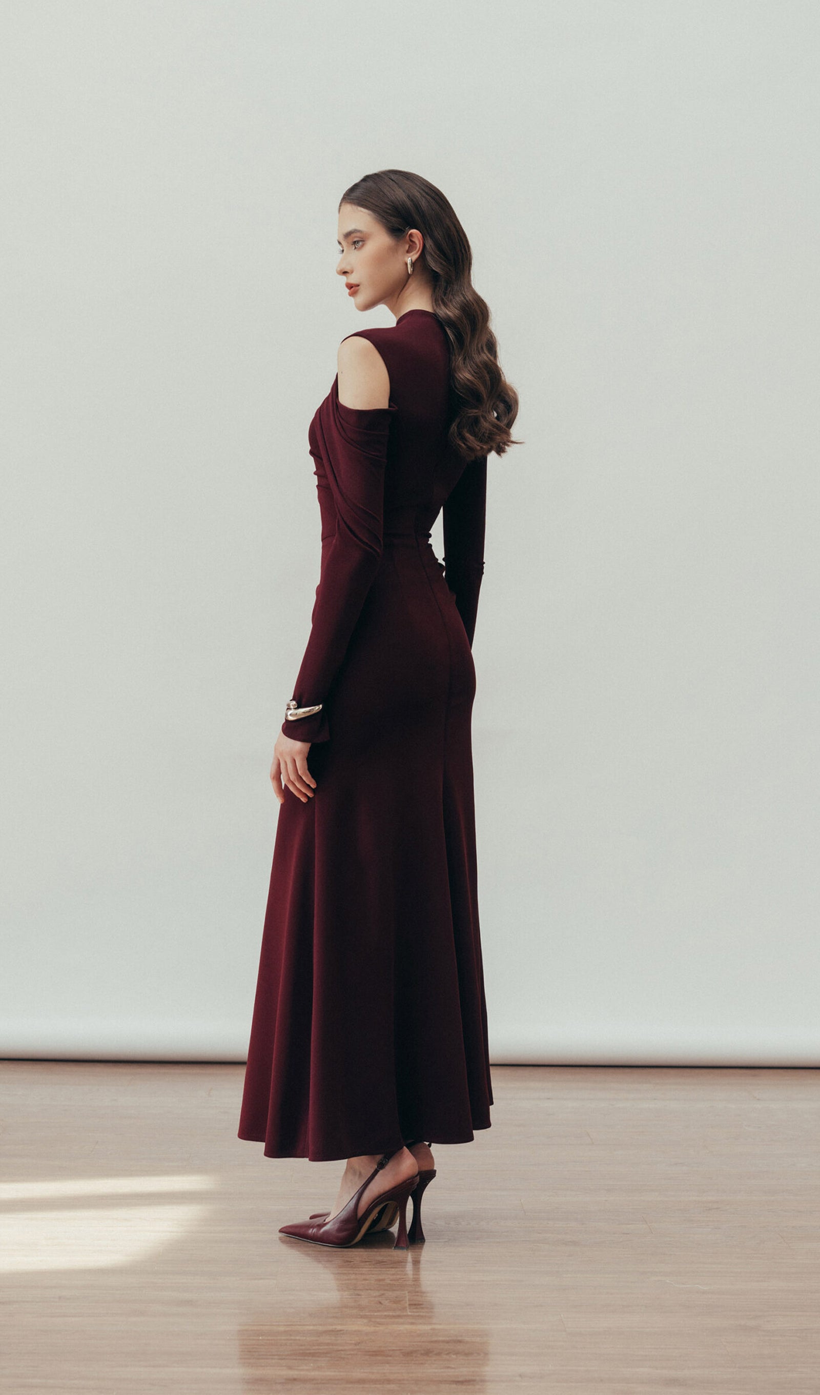 Midikleid in A-Linie mit Blumenmuster und Laternenärmeln