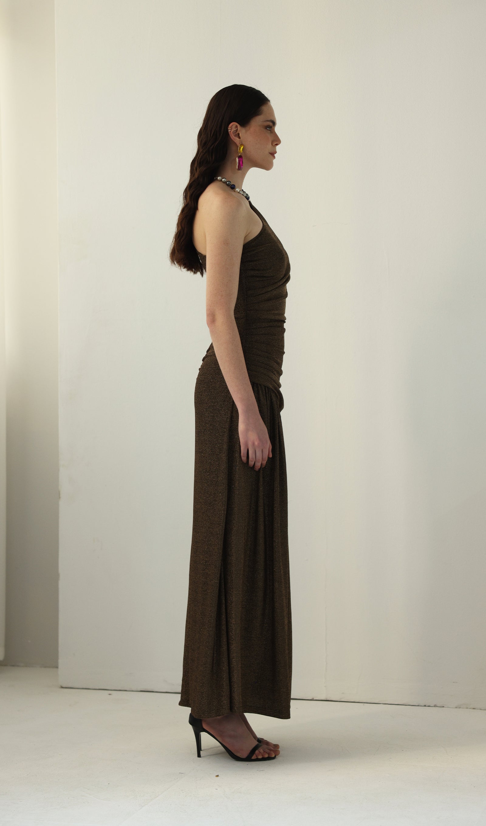 One-Shoulder Glitter Split Maxi Dress