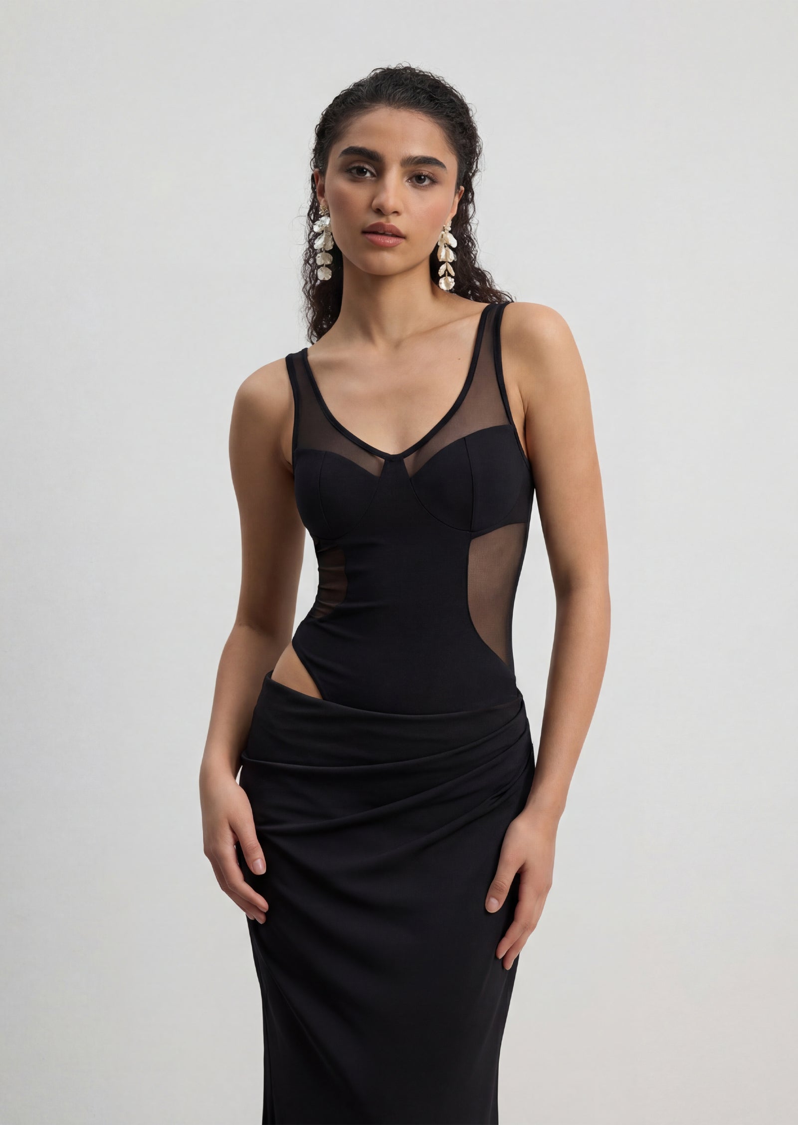 Midikleid in A-Linie mit Blumenmuster und Laternenärmeln