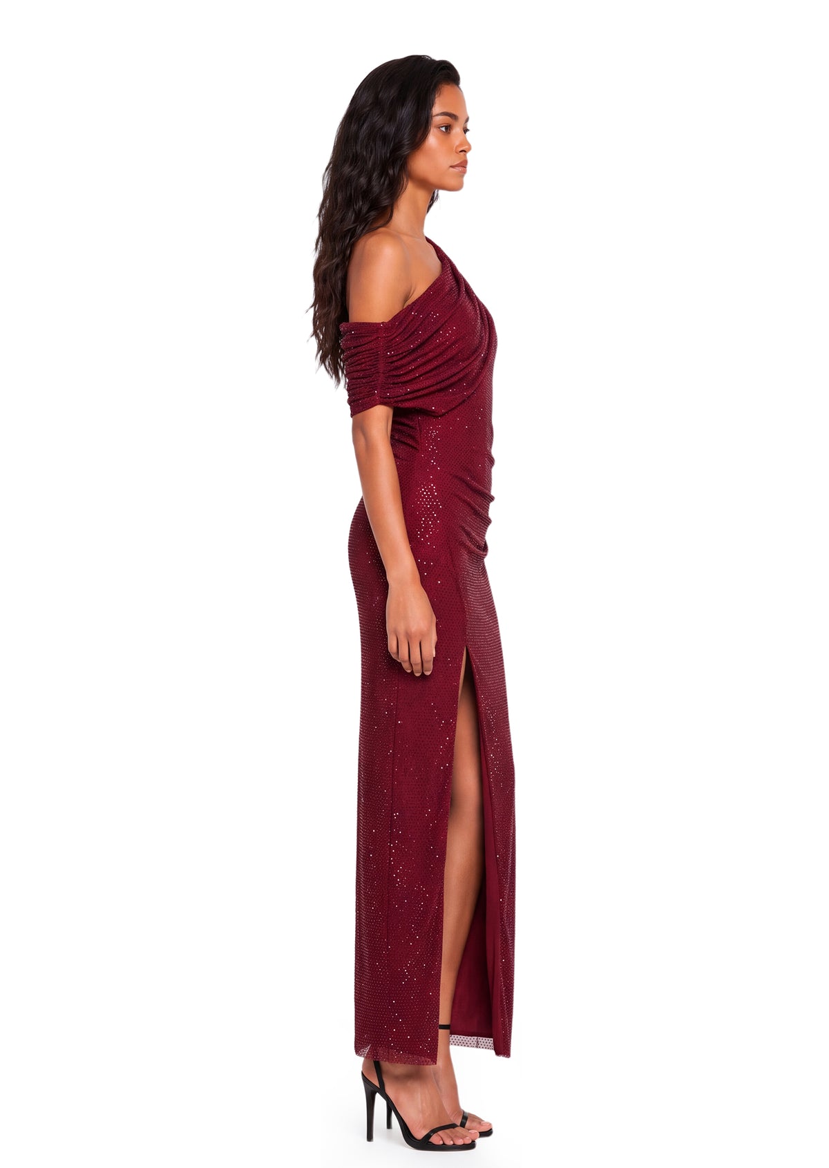 Yetty Rhinestone Drape Midi Dress