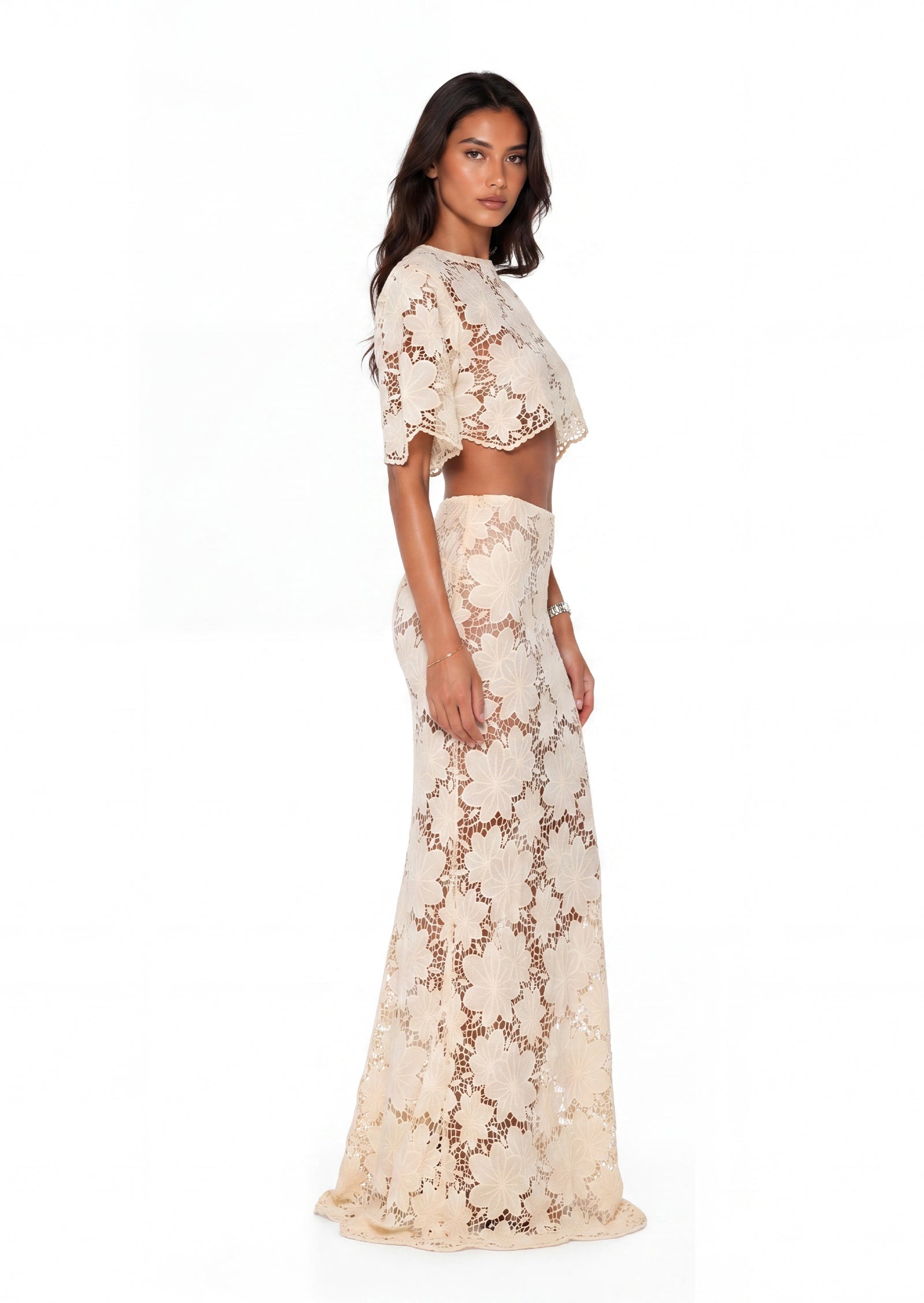 Amira Hollow Out Maxi Skirt Two Piece Set