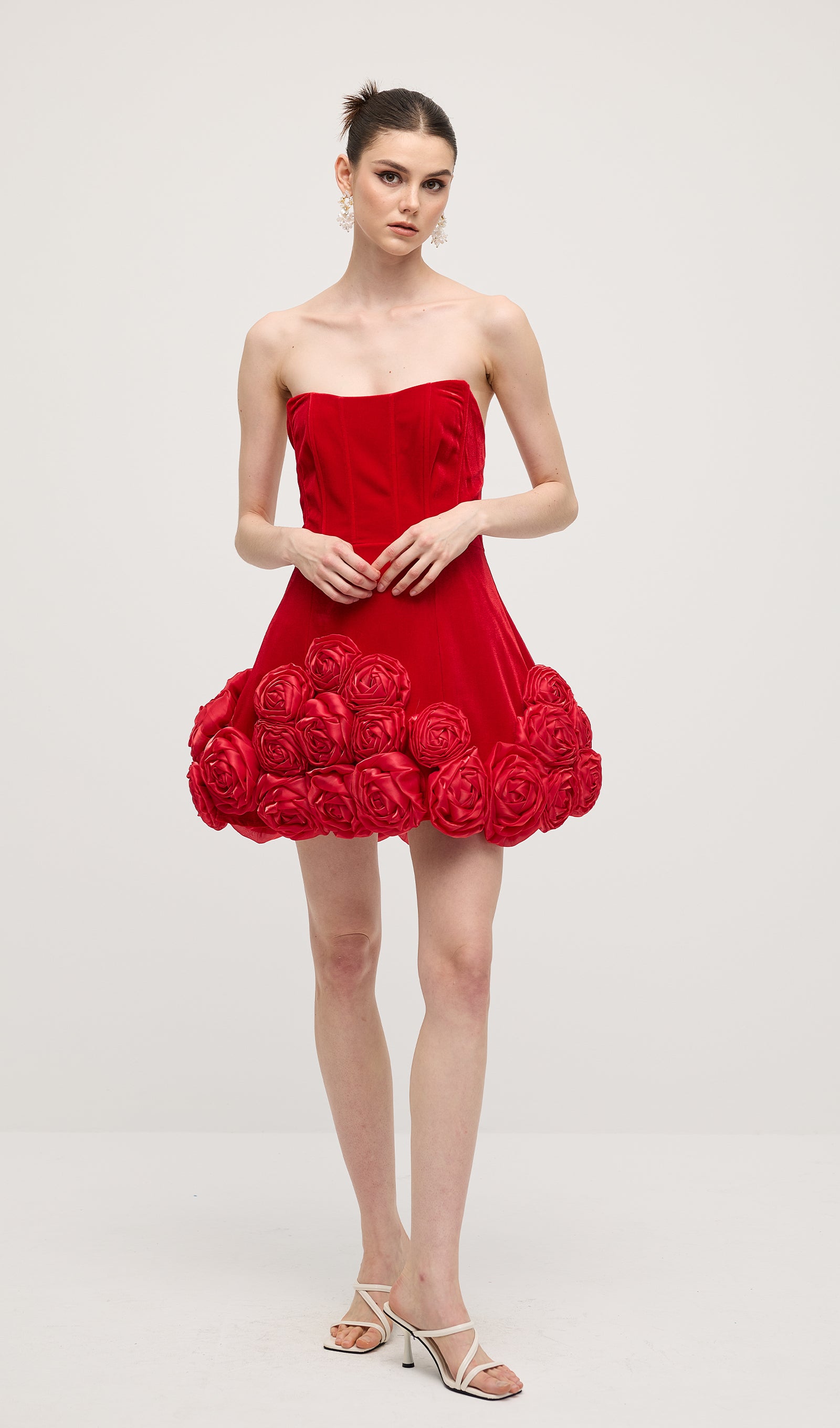 Midikleid in A-Linie mit Blumenmuster und Laternenärmeln